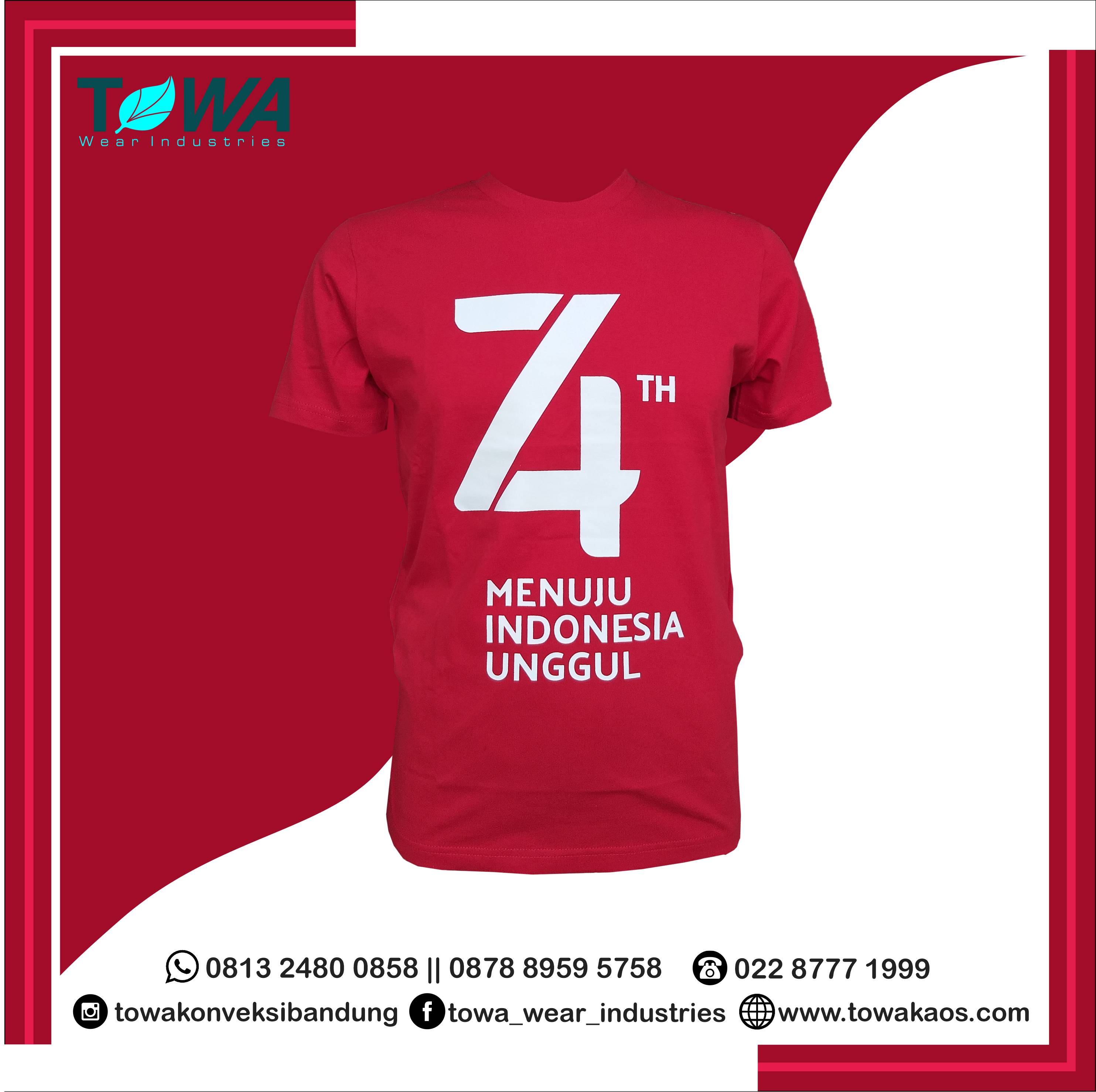 baju kaos oblong tshirt merah hut ri ke 74 depan