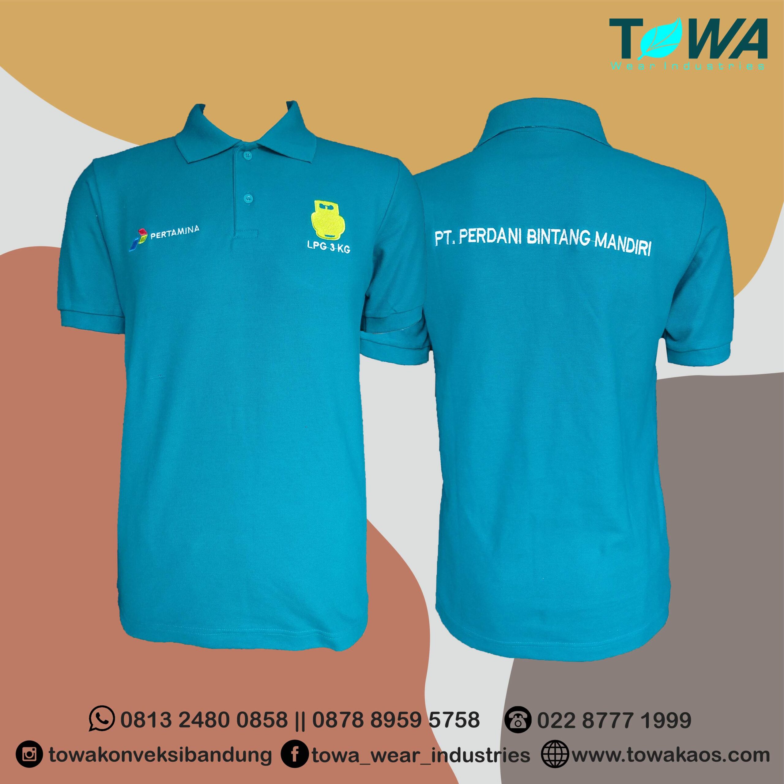 baju poloshirt bordir pt perdani bintang mandiri warna hijau tosca