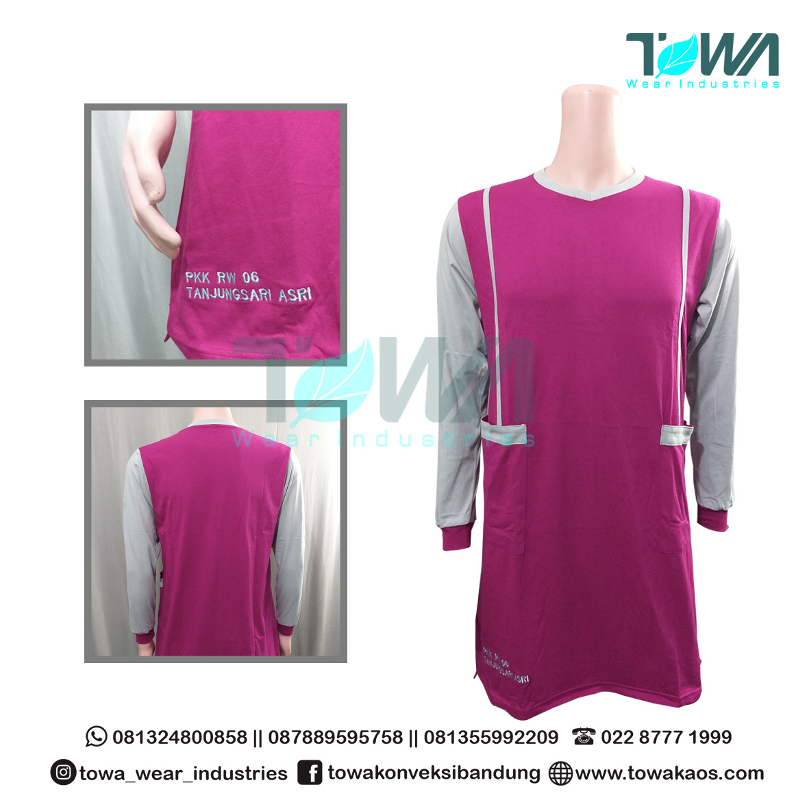Baju Kaos Tunik PKK Magenta mix Abu Muda