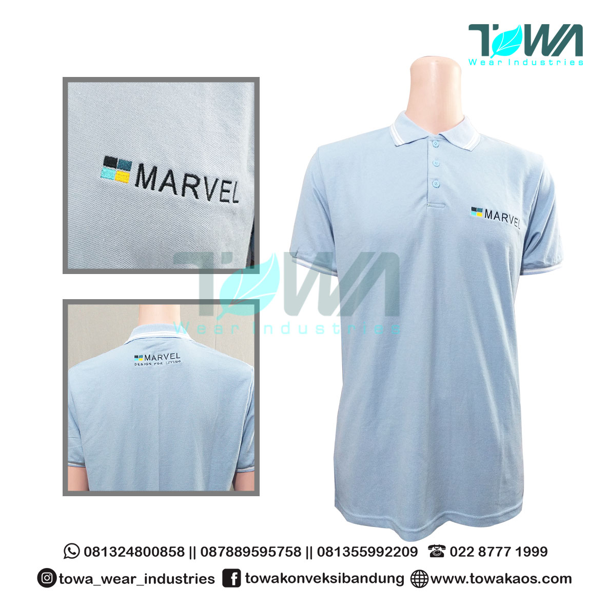 Poloshirt Baju Kaos Kerah Seragam Kerja Marvel Biru Baby