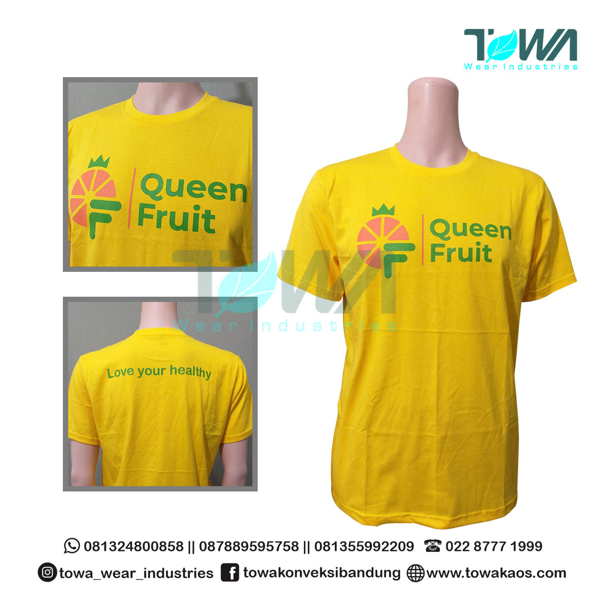 Baju Kaos Oblong Baju Seragam Queen Fruit Combed Kuning
