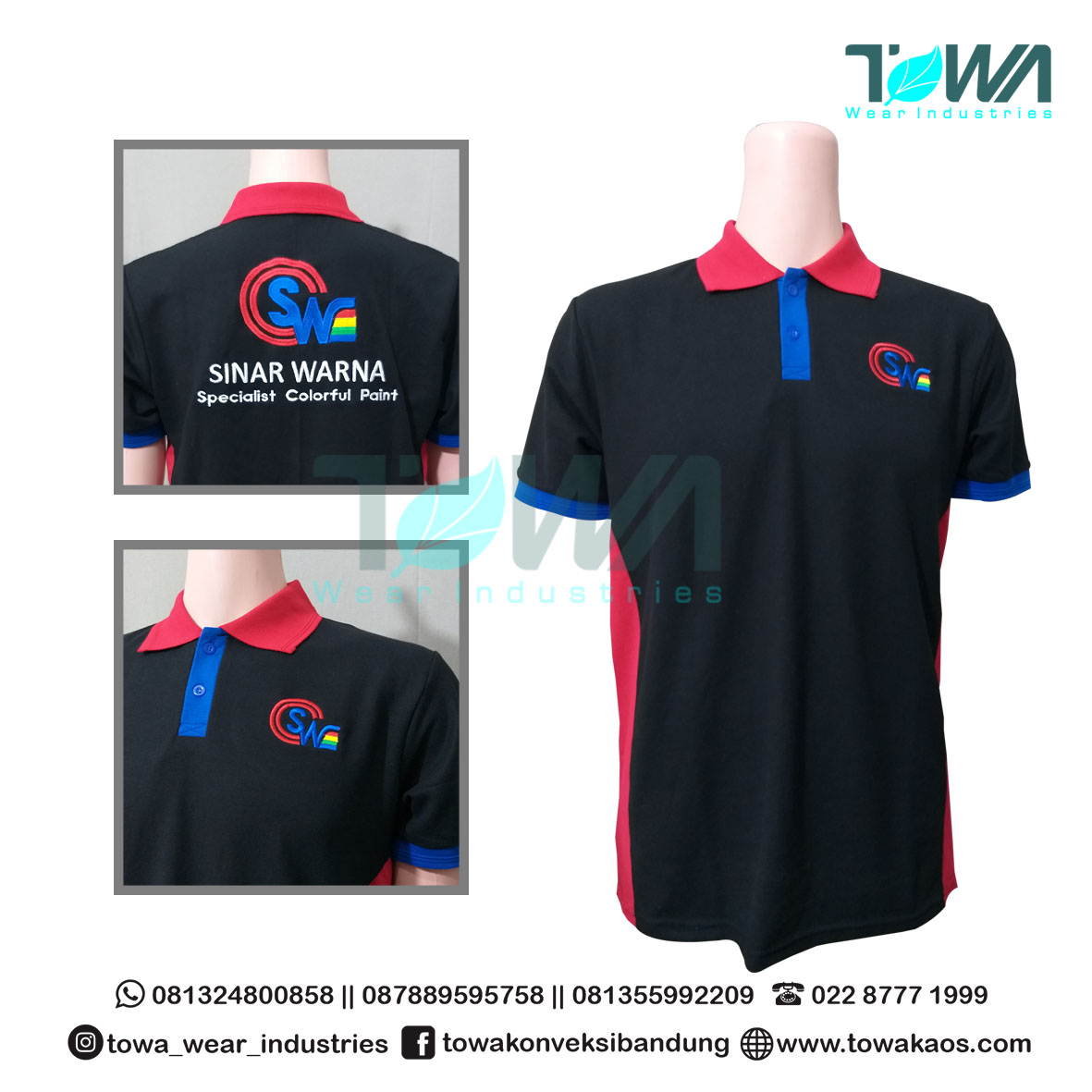 Poloshirt Baju Kaos Kerah Sinar Warna Hitam mix Merah Biru