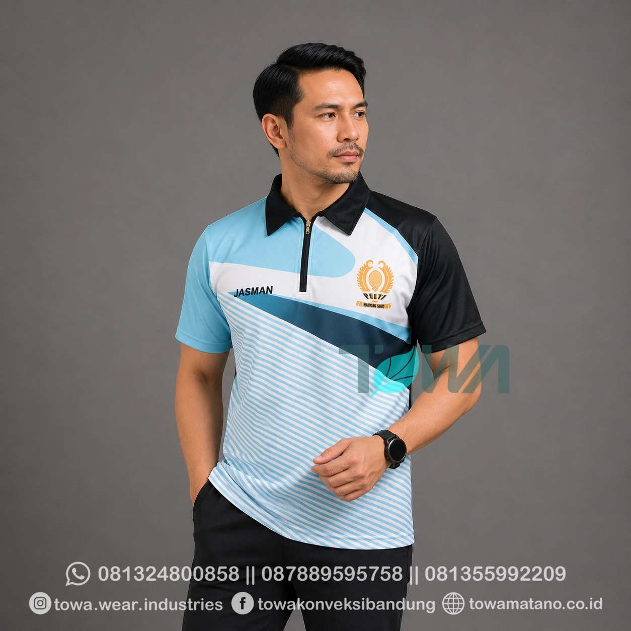 Jersey Full Printing Kerah Resleting Lengan Pendek Bahan Drifit Pelti Badminton (1)