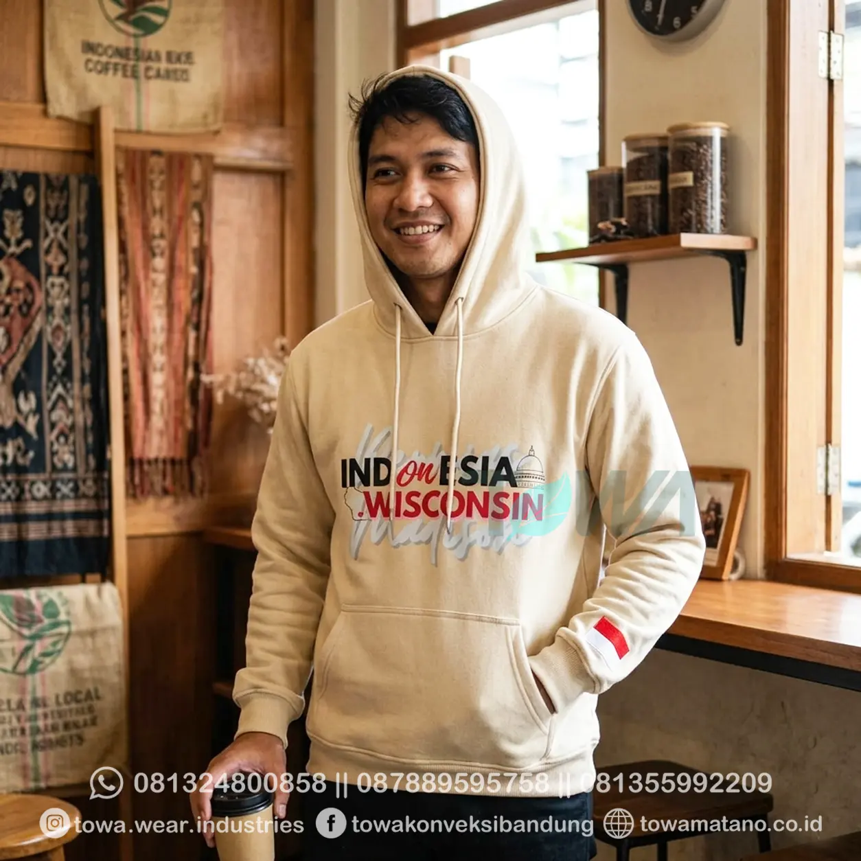 Jaket Hoodie Fleece Cotton Cream Sablon Plastisol Jaket Komunitas