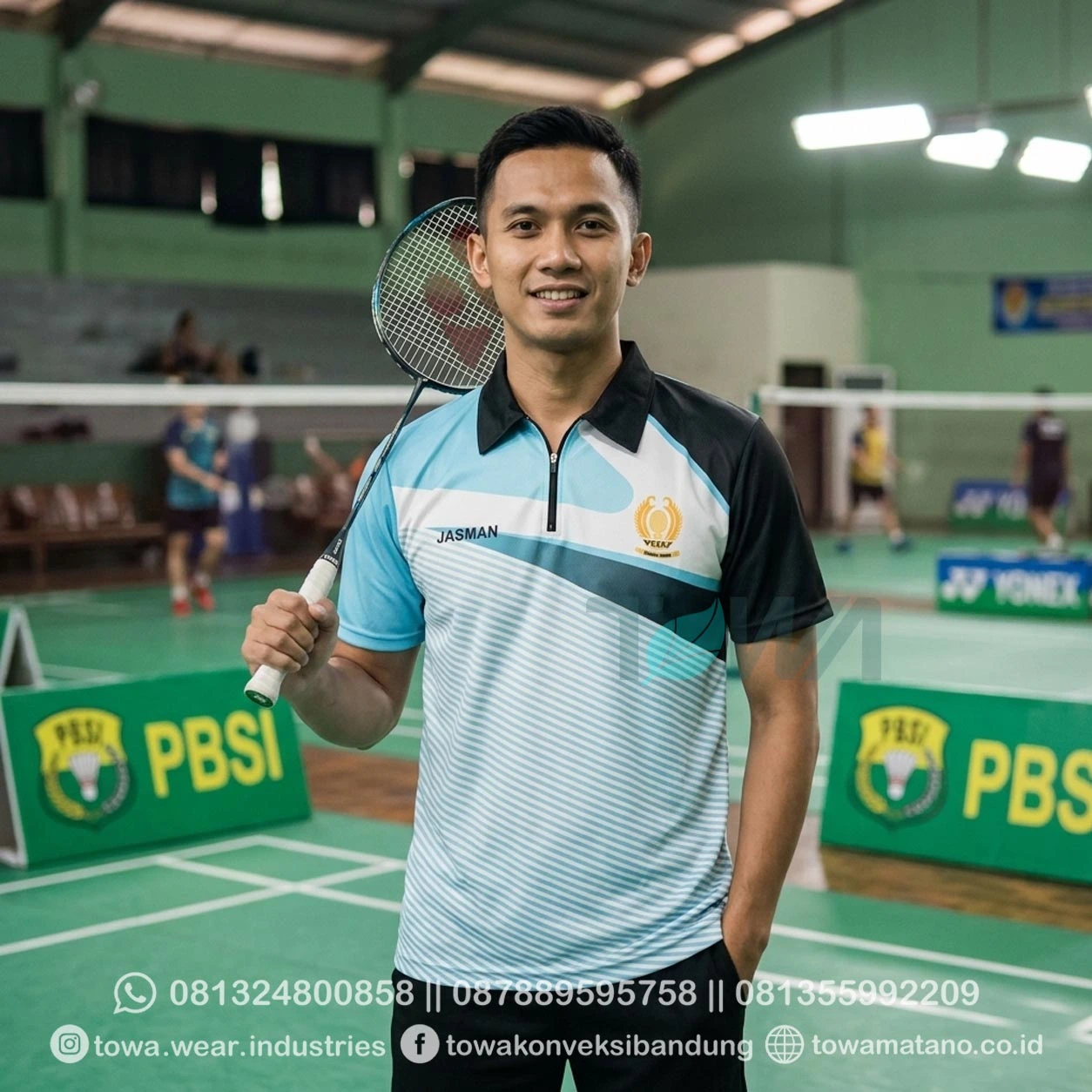 Jersey Full Printing Kerah Resleting Lengan Pendek Bahan Drifit Pelti Badminton