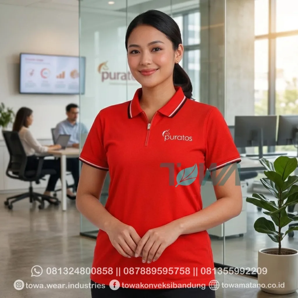 Poloshirt Kaos Kerah Lengan Pendek Bahan Lacoste CVC Pique Merah Bordir Logo Puratos