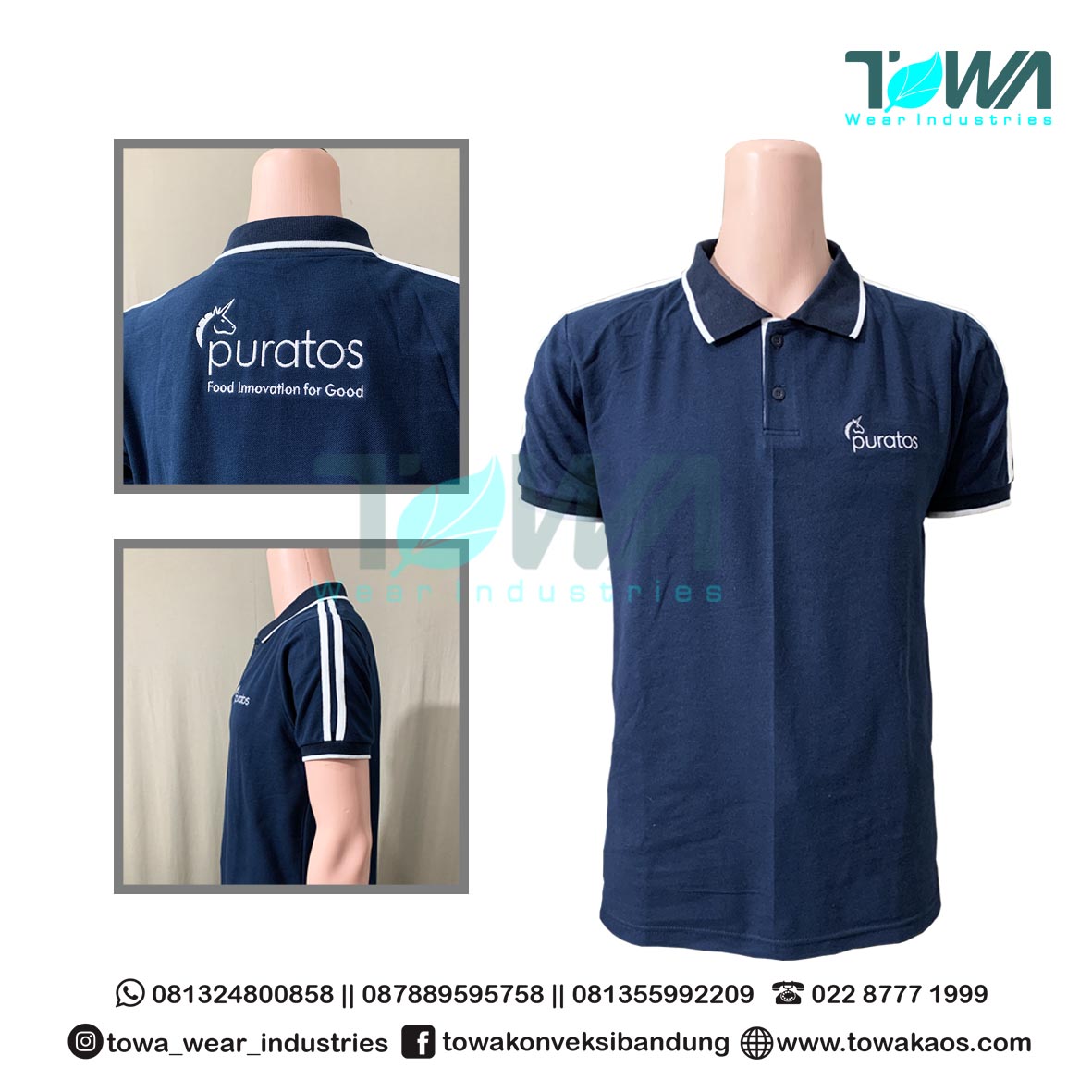 Jasa Produksi Kaos Berkerah Polo Shirt - Poloshirt Baju Kaos Kerah Seragam Kerja PT. Puratos Indonesia Lacoste Navy
