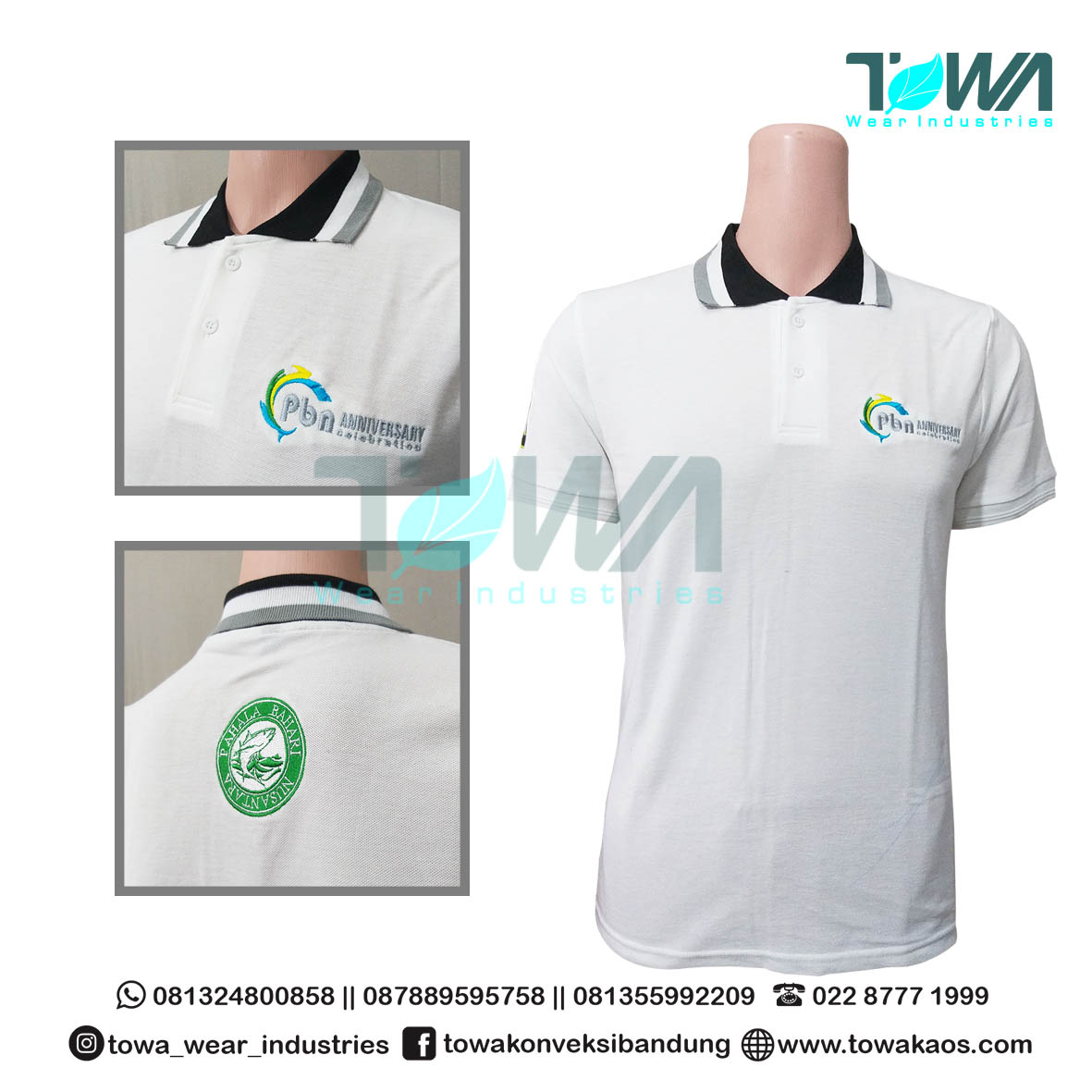 Konveksi Kaos Polo - Baju Kaos Kerah Poloshirt Baju Event Anniversary PBN Putih Bordir
