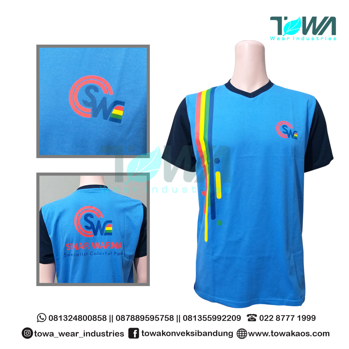 Baju Kaos Baju Seragam Sinar Warna Bahan Cotton Combed 24s Warna Biru Lengan Pendek
