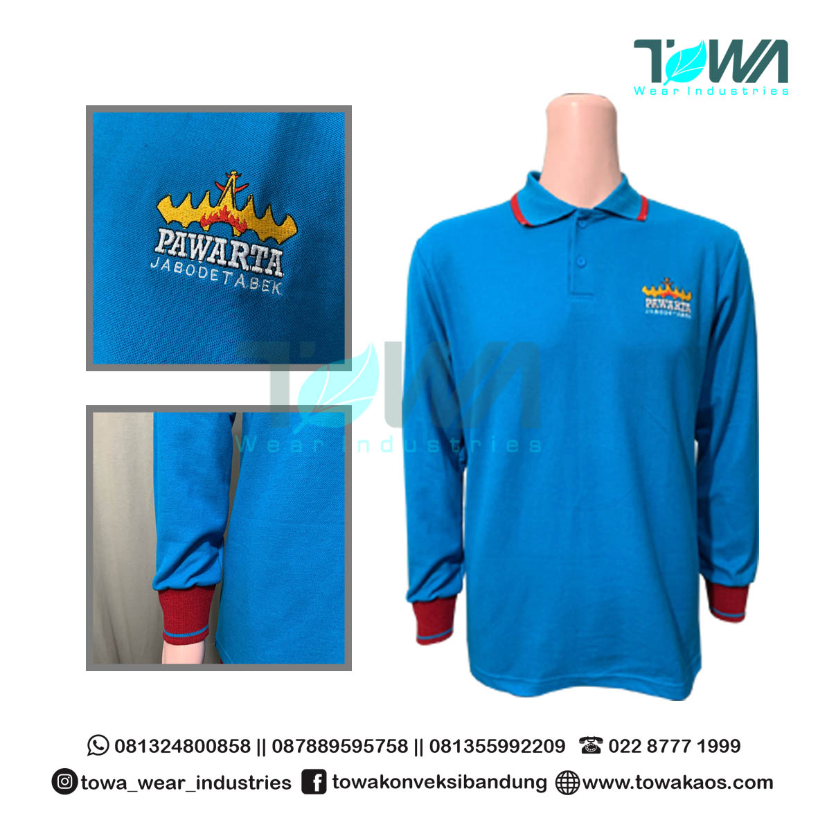Poloshirt Baju Kaos Kerah Seragam Pawarta Turkis Panjang
