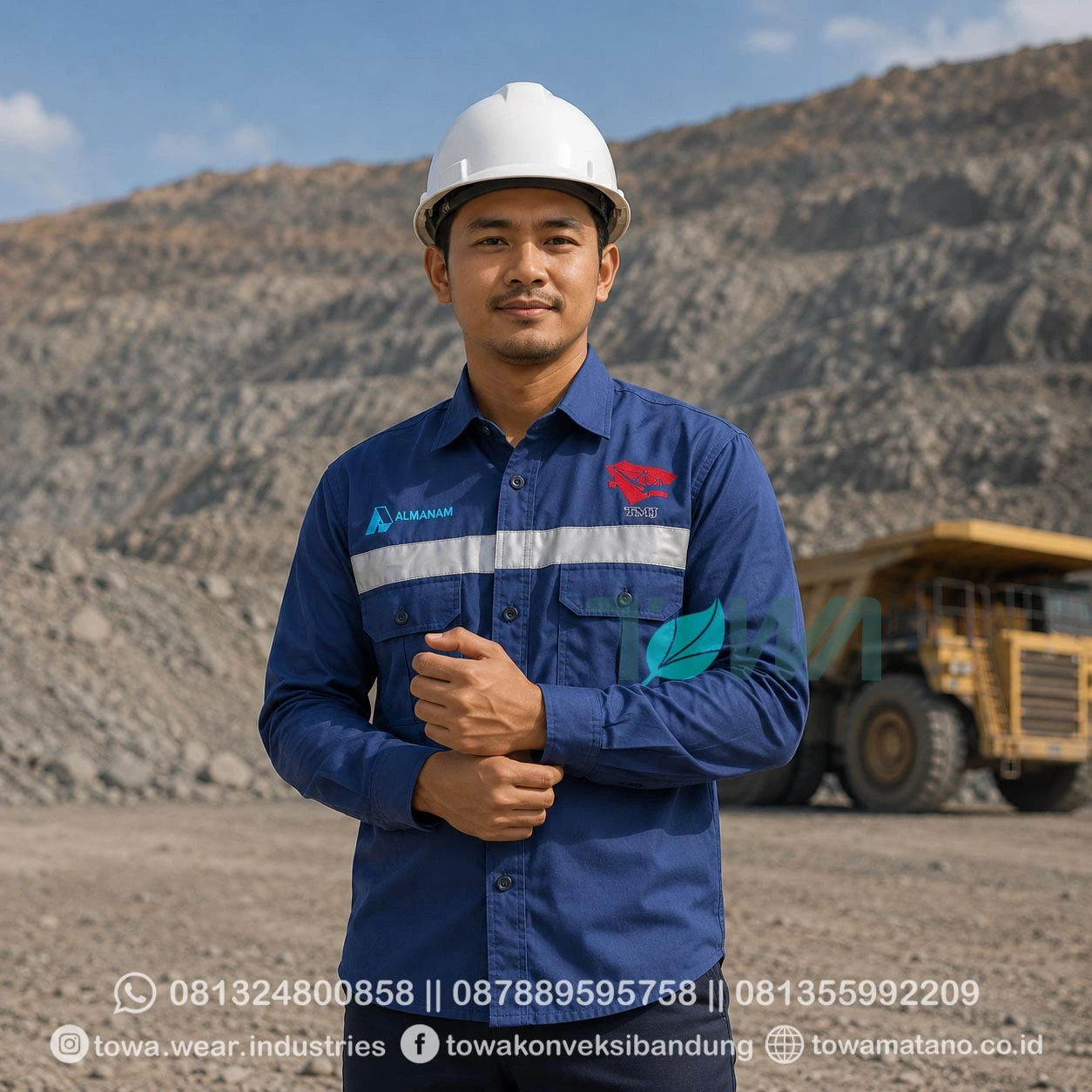 Kemeja Lengan Panjang Bahan Japan Drill Kemeja Proyek Tambang Lapangan Seragam Safety Scotlight Al Manam PBS Navy