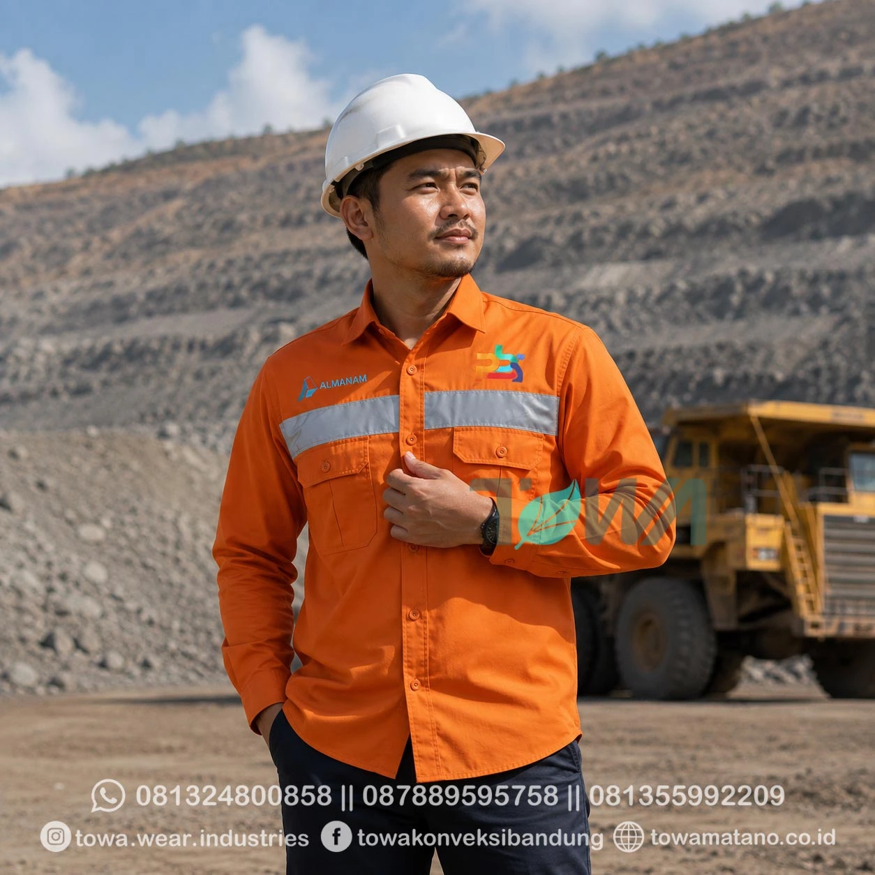 Kemeja Lengan Panjang Bahan Japan Drill Kemeja Proyek Tambang Lapangan Seragam Safety Scotlight Al Manam PBS Orange