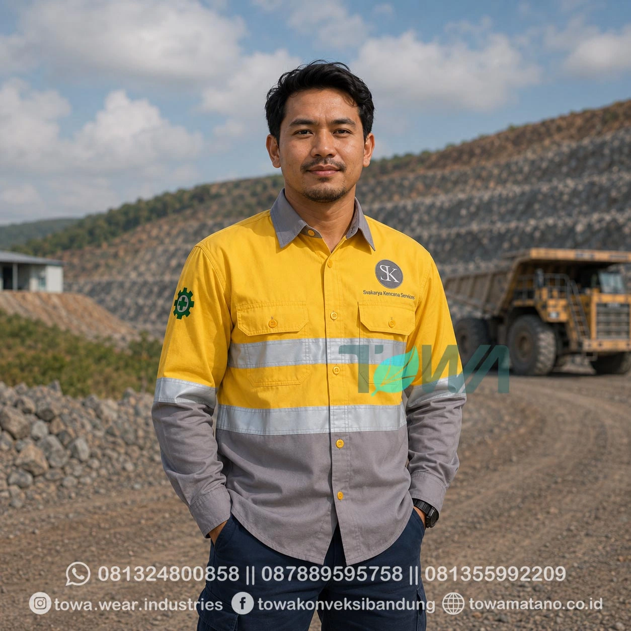 Kemeja Lengan Panjang Bahan Drill Kemeja Proyek Tambang Lapangan Seragam Safety Scotlight Swakarya Kencana