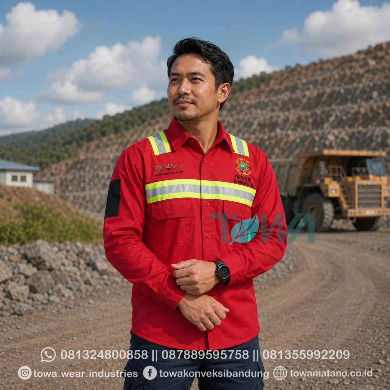 Kemeja Lengan Panjang Bahan Drill Kemeja Proyek Tambang Lapangan Seragam Safety Scotlight Rescue Jembayan