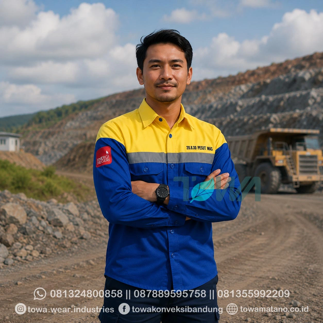 Kemeja Lengan Panjang Bahan Drill Kemeja Proyek Tambang Lapangan Seragam Safety Scotlight Pesut Mas