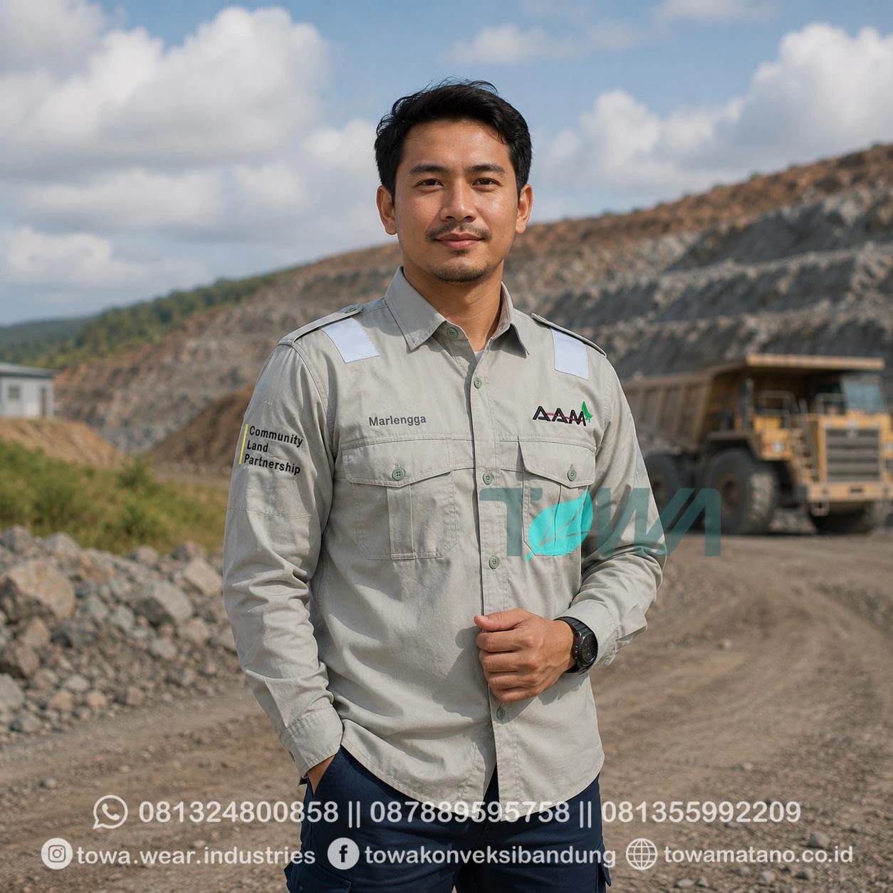 Kemeja Lengan Panjang Bahan Drill Kemeja Proyek Tambang Lapangan Seragam Safety Scotlight AAM