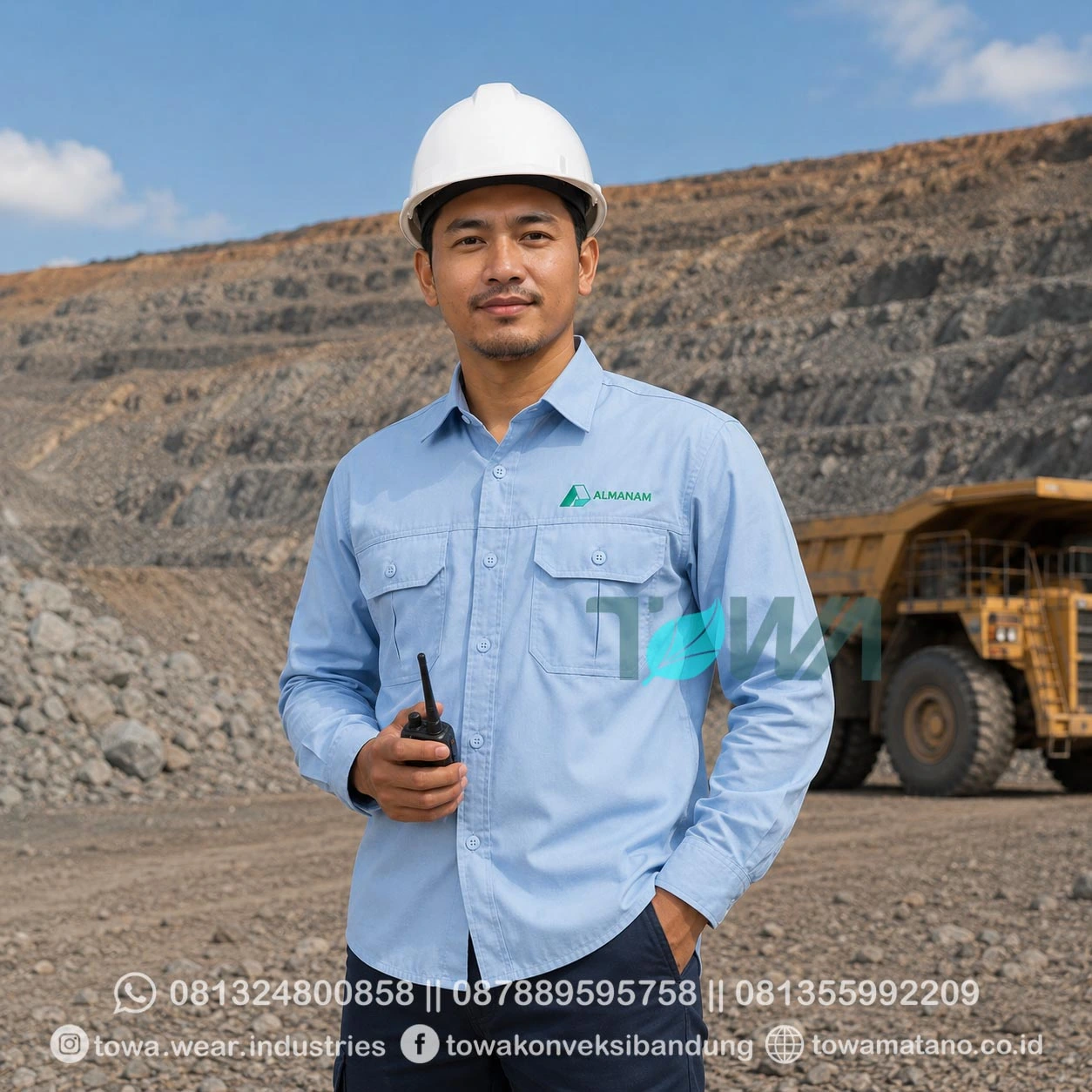 Kemeja Lengan Panjang Bahan Ripstop Kemeja Proyek Tambang Lapangan Seragam Safety Scotlight Al Manam Biru
