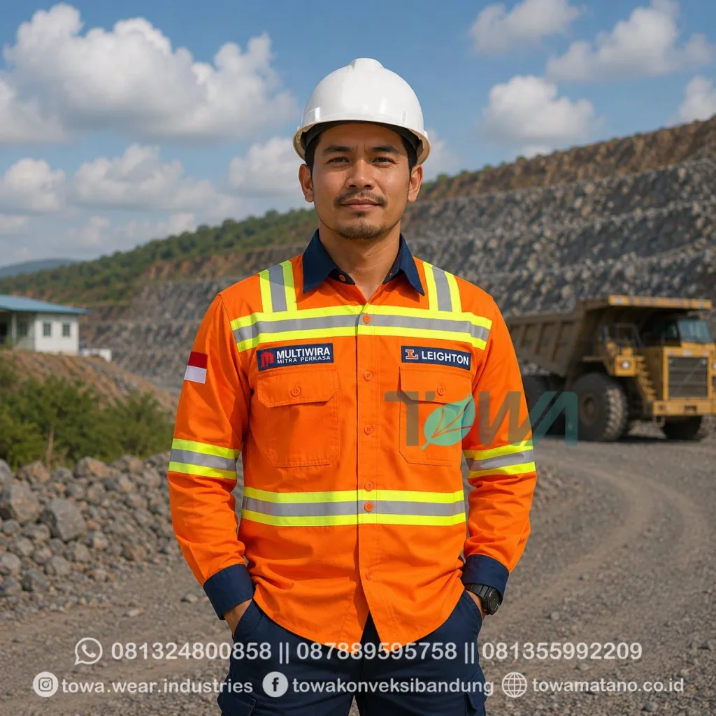 Kemeja Lengan Panjang Bahan Japan Drill Kemeja Proyek Tambang Lapangan Seragam Safety Scotlight Multiwira Leighton Orange