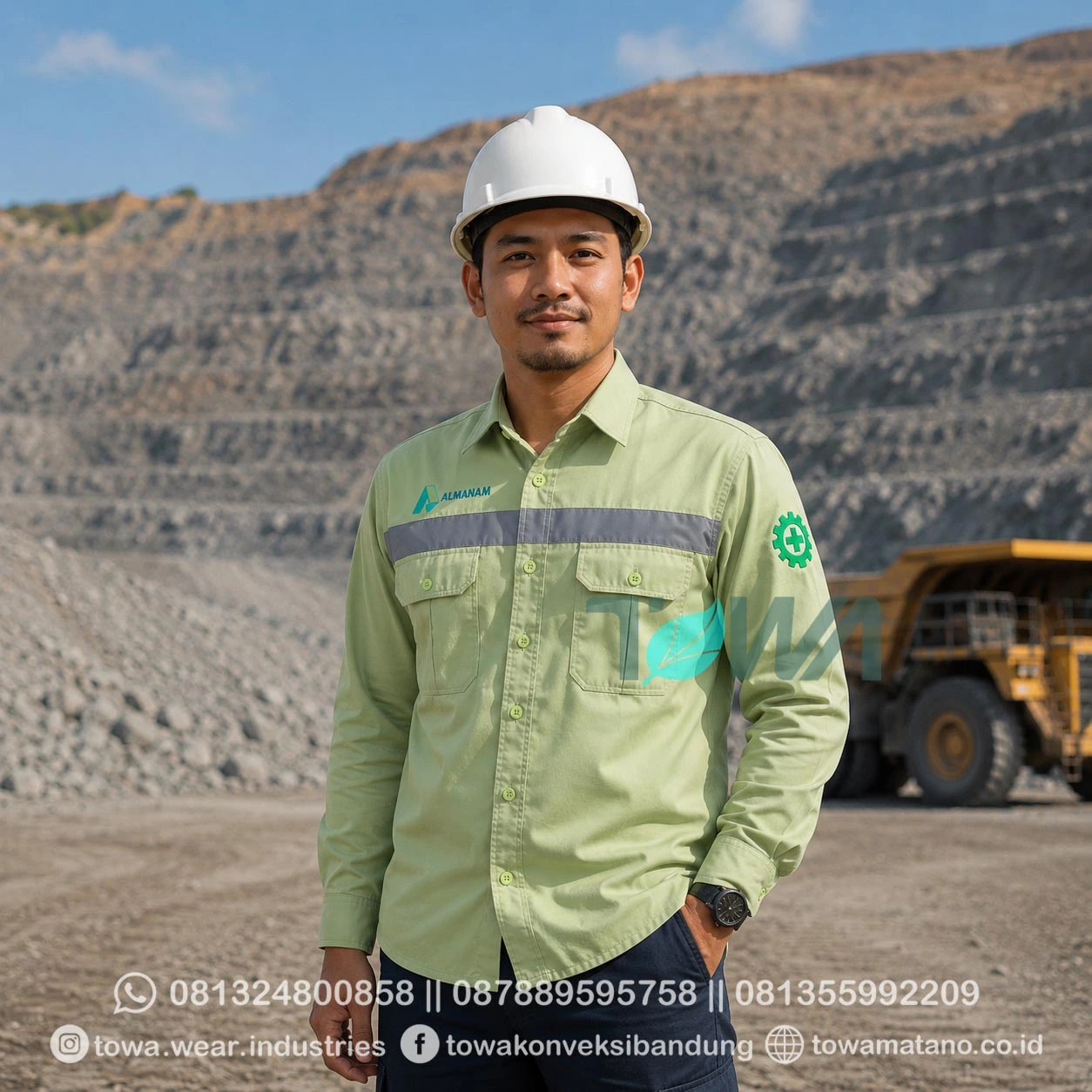 Kemeja Lengan Panjang Bahan Japan Drill Kemeja Proyek Tambang Lapangan Seragam Safety Scotlight Al Manam PBS