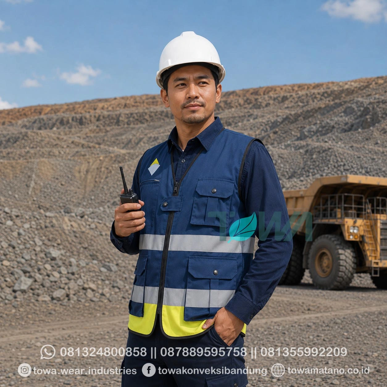 Rompi Bahan Drill Rompi Tambang Safety First Scotlight Reflektor Bordir Logo Sumbawa Timur Mining