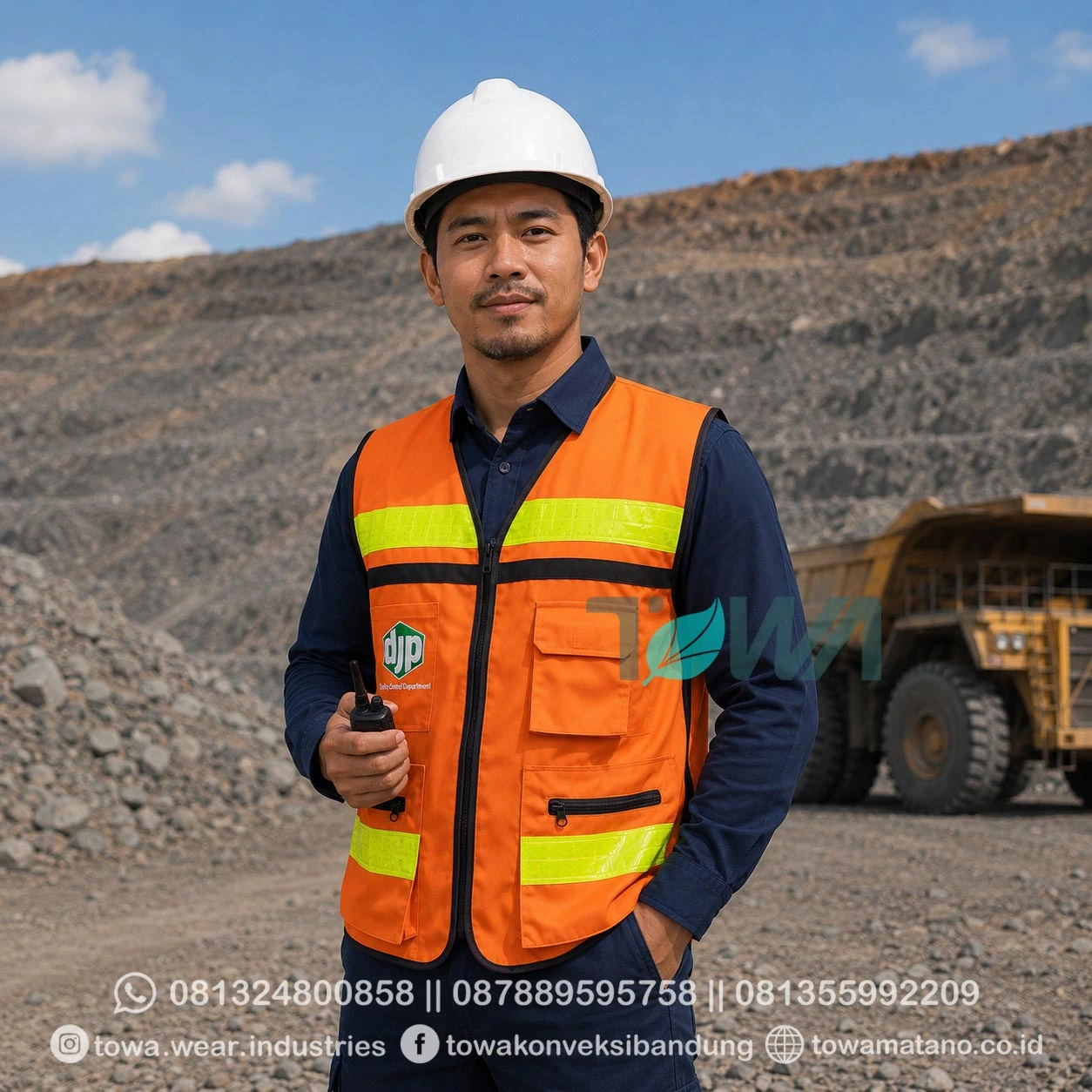 Rompi Bahan Drill Rompi Tambang Safety First Bordir Logo Scotlight Reflektor