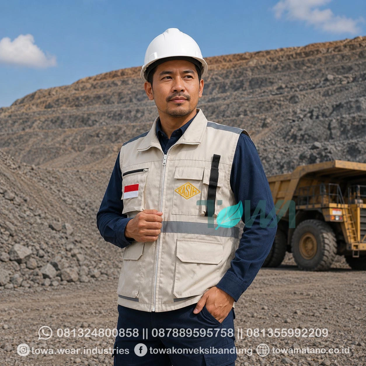 Rompi Bahan Drill Rompi Tambang Safety First Bordir Logo PT Daya Bambu Sejahtera