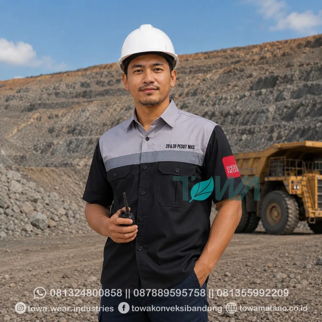 Kemeja Lengan Panjang Bahan Drill Kemeja Proyek Tambang Lapangan Seragam Safety Scotlight Pesut Mas Hitam