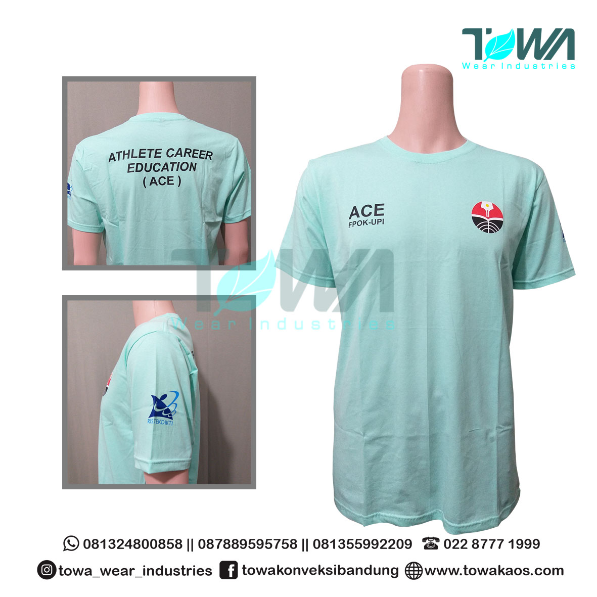 Baju Kaos Oblong Baju ACE UPI Ristekdikti Hijau Muda