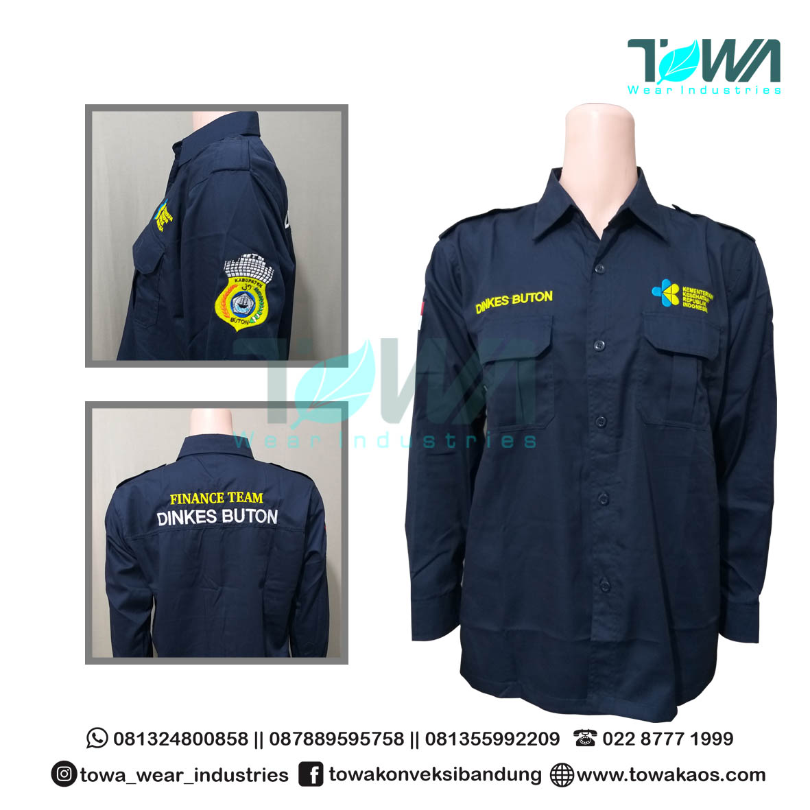 Konveksi Baju Bandung - Baju Kemeja Dinkes Buton Navy Lengan Panjang Bordir