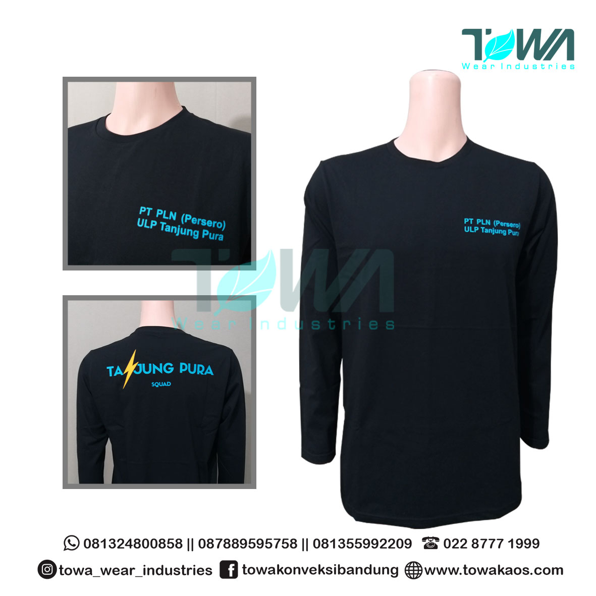 Baju Kaos Oblong Baju PLN Tanjung Pura Combed 24s Hitam Lengan Panjang