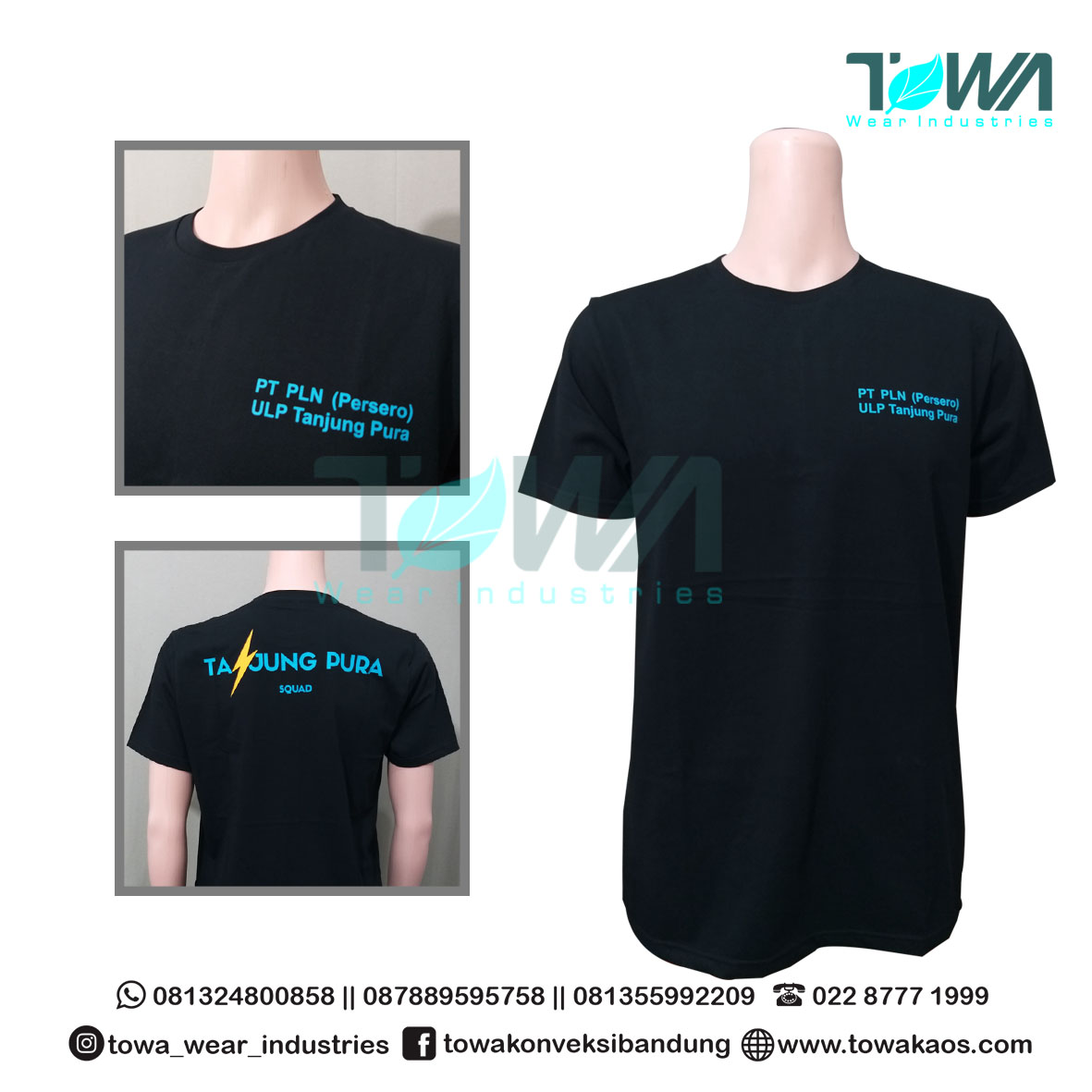Baju Kaos Oblong Baju PLN Tanjung Pura Combed 24s Hitam