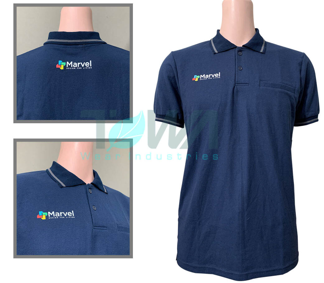 Contoh Kaos Kerah -Poloshirt Baju Kaos Kerah Seragam Kerja Marvel Lacoste CVC Navy - Konveksi Kaos Bandung