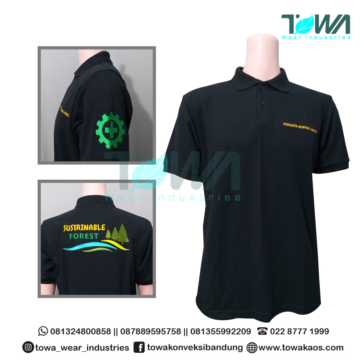 Poloshirt Baju Kaos Kerah Hitam Sustainable Forest