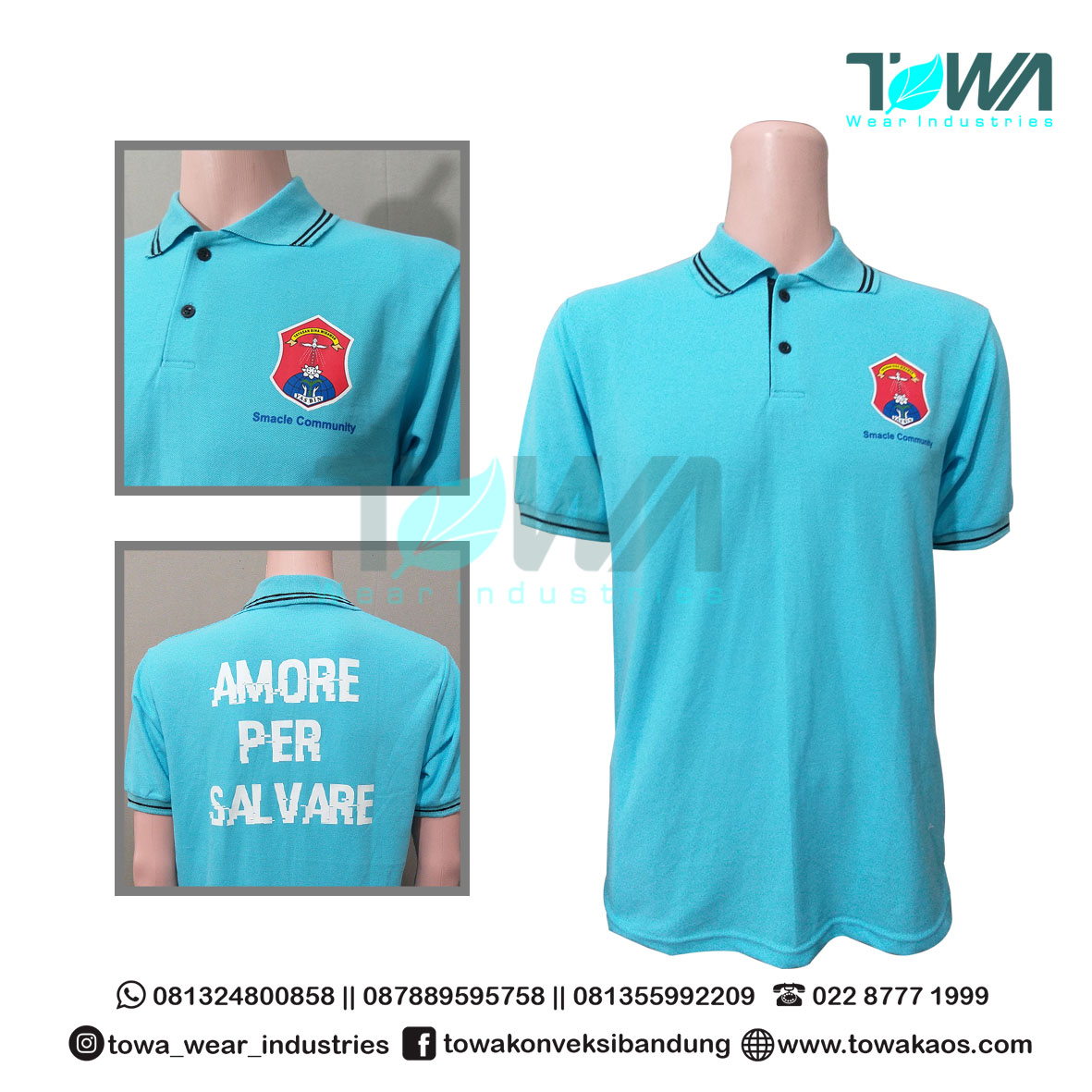 Baju Kaos Kerah Baju Poloshirt Smacle Community Lacoste CVC Biru