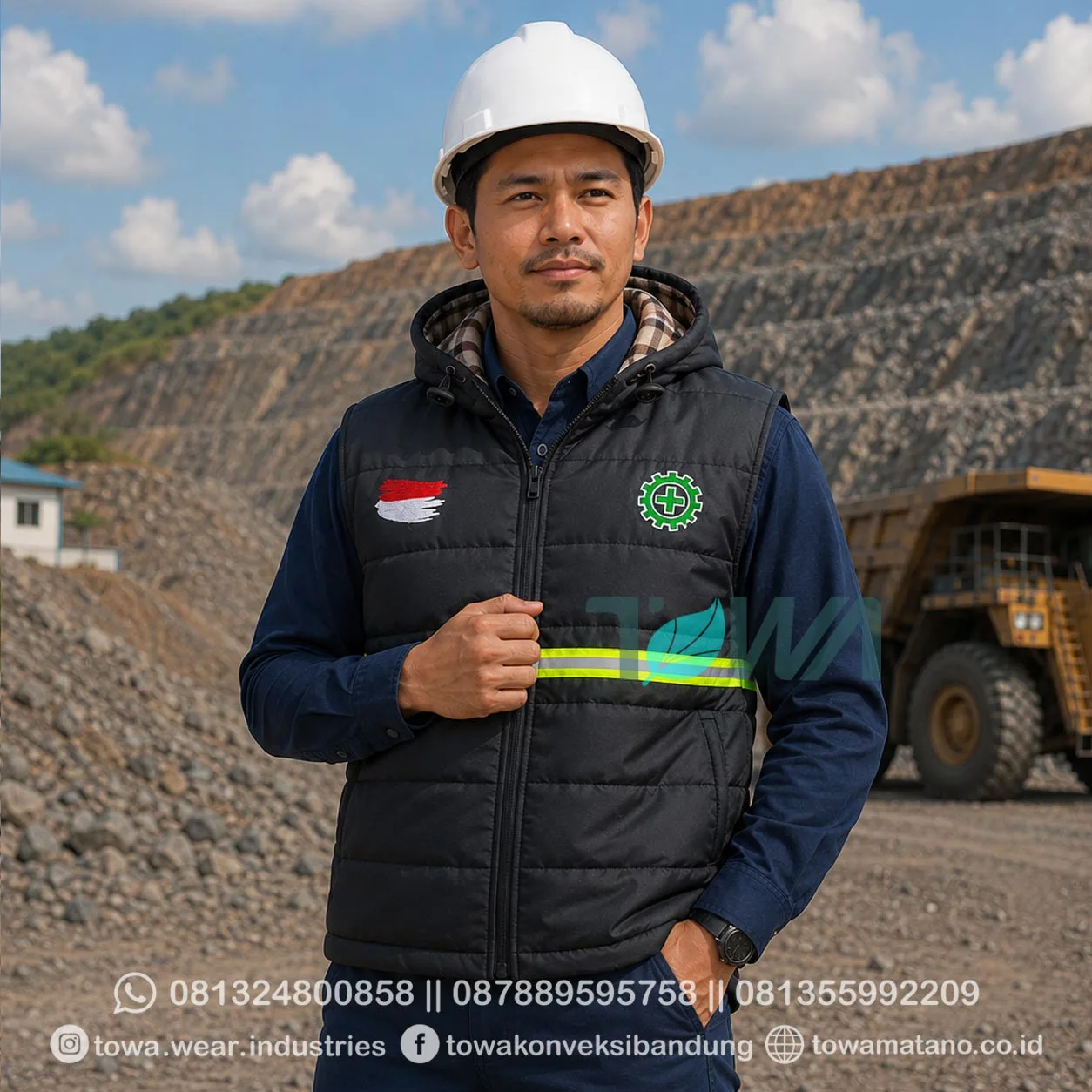 Rompi Puffer Bahan Parasut Waterproof Rompi Tambang Safety First Bordir Logo