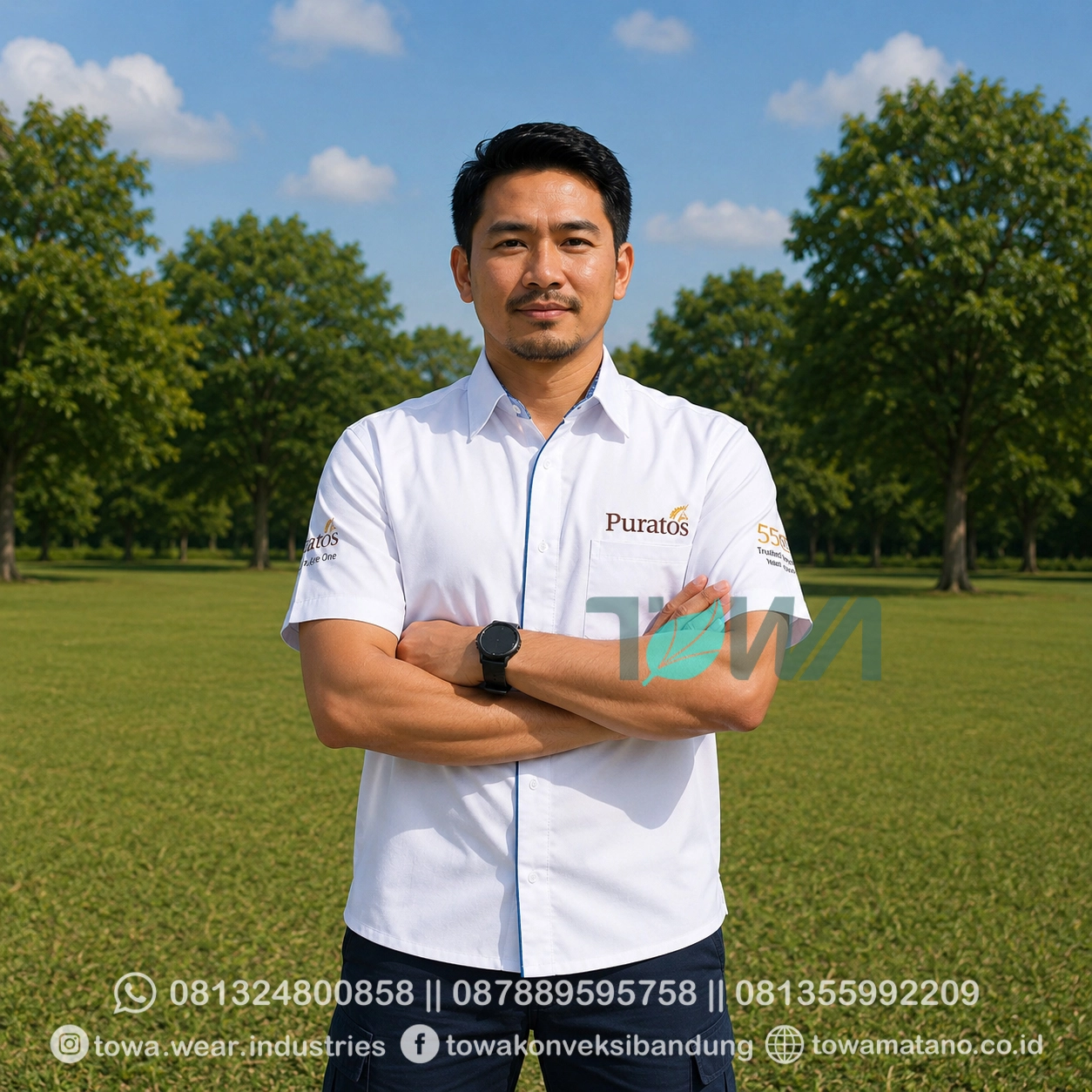 Kemeja Seragam Lengan Pendek Kantor Baju Perusahaan PT Puratos Bahan Tropical Bordir Logo