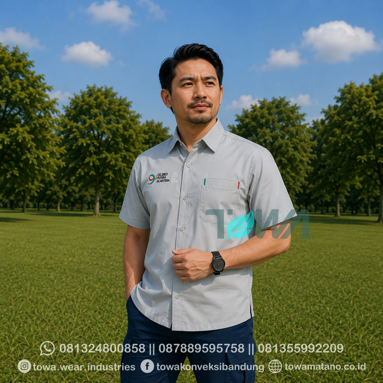 Kemeja Seragam Lengan Pendek Kantor Baju Perusahaan PT CPS Bahan Pasada Tropical Bordir Logo