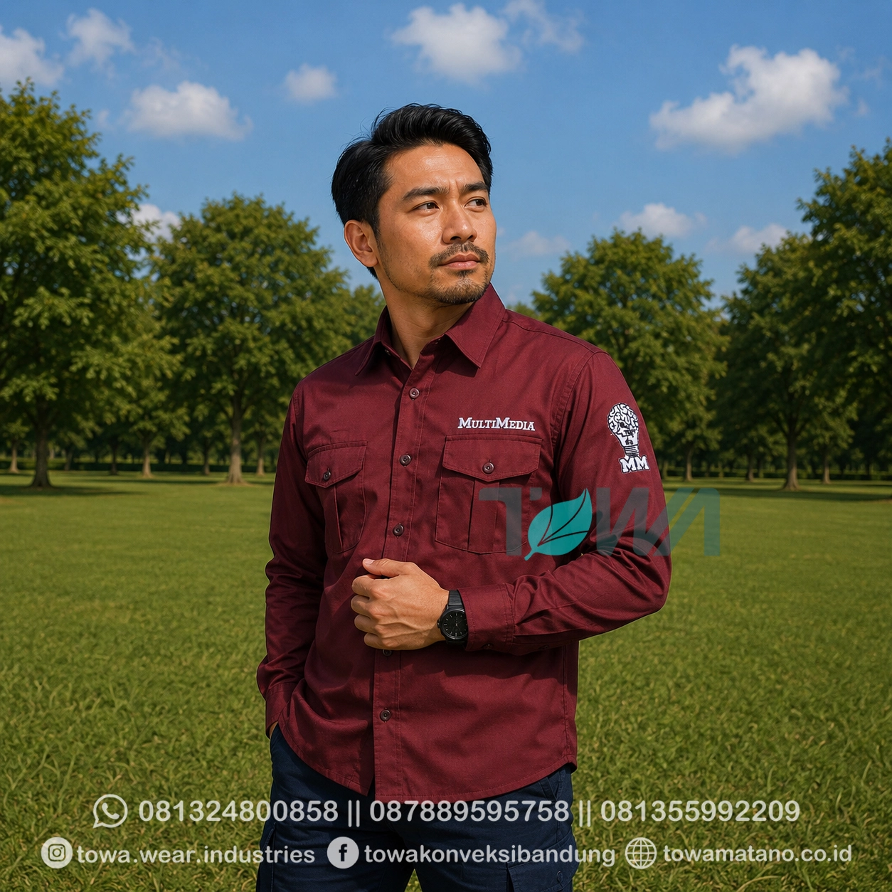 Kemeja Seragam Lengan Panjang Bahan Drill Bordir Logo Kemeja Komunitas Kelas Sekolah Multimedia
