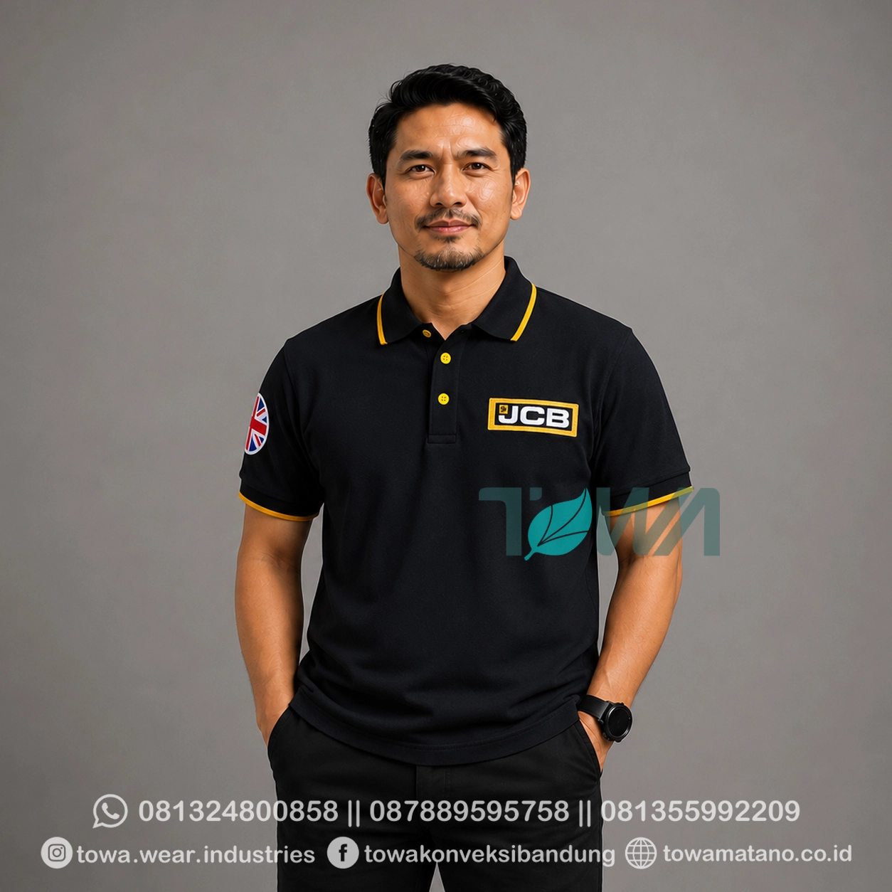 Poloshirt Lengan Pendek Bahan Lacoste CVC Pique Warna Hitam Bordir Logo JCB
