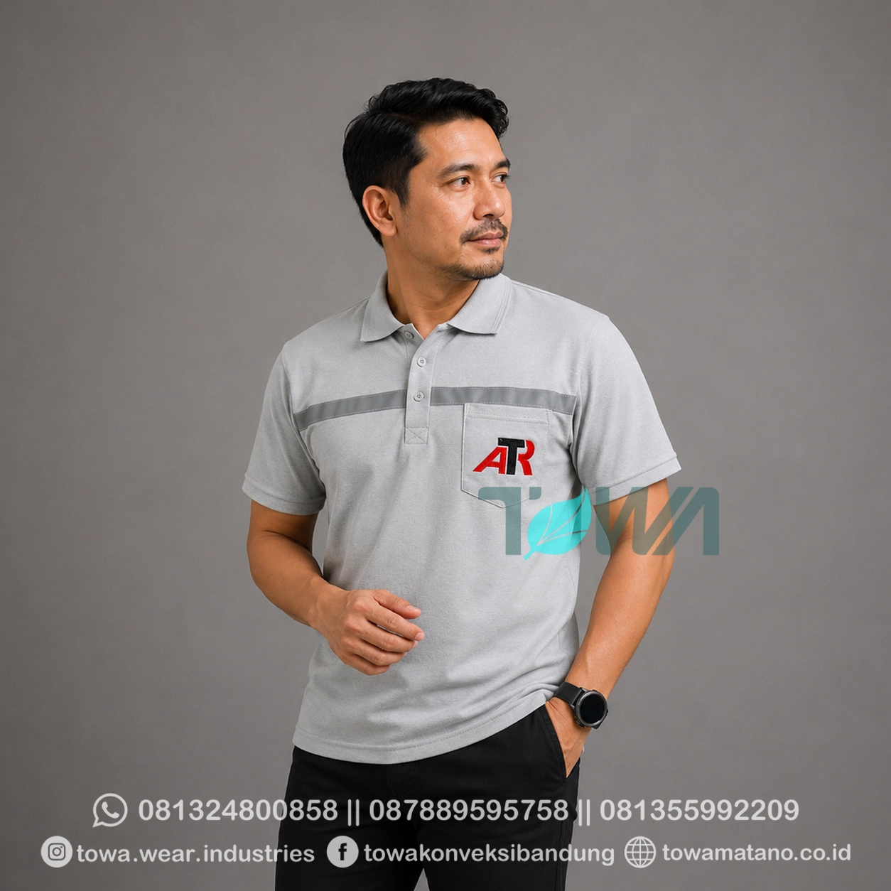 Poloshirt Lengan Pendek Bahan Lacoste CVC Pique Warna Abu Muda Variasi Scotlight Safety Bordir Logo ATR