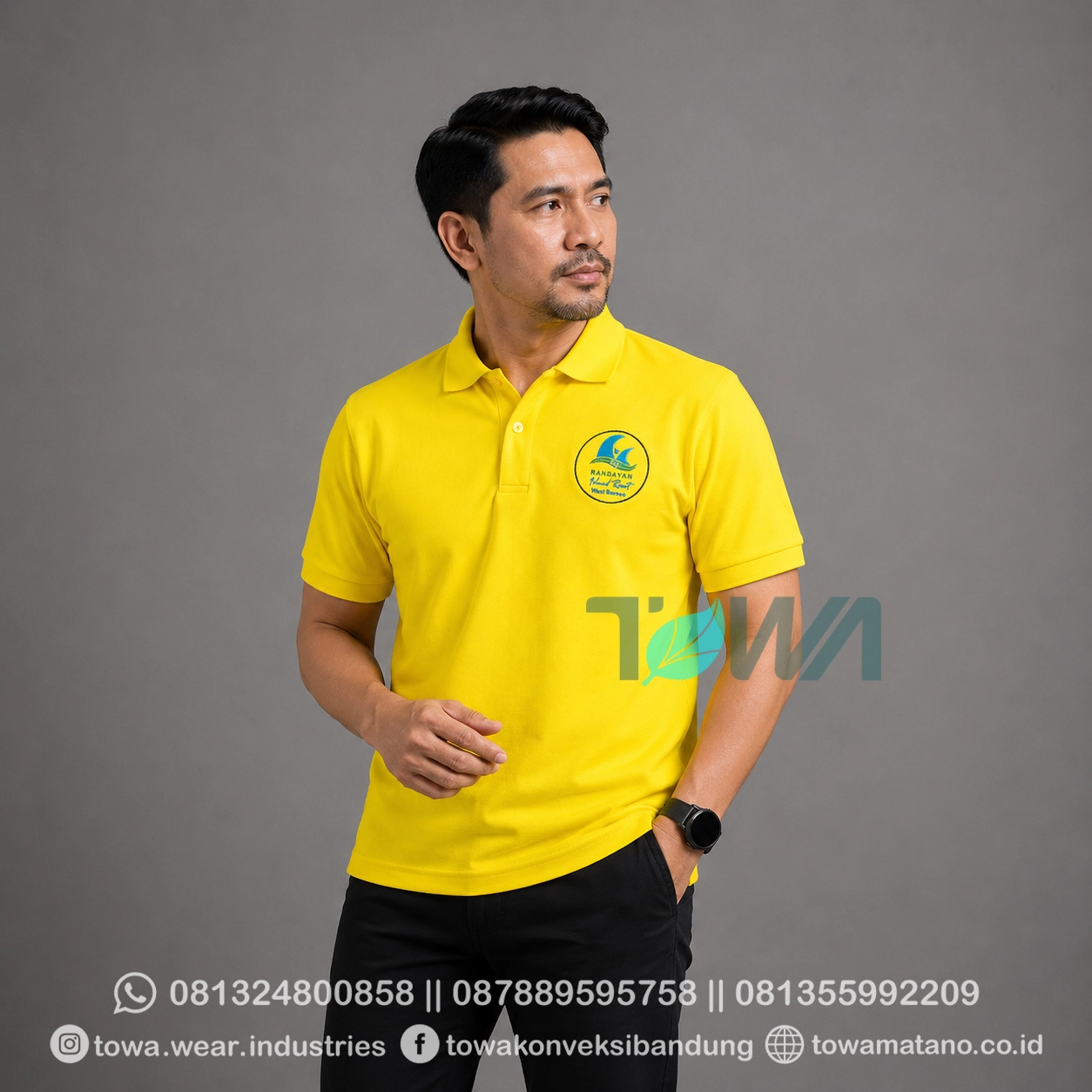 Poloshirt Lengan Pendek Bahan Lacoste CVC Pique Warna Kuning Kenari Baju Gathering Event Kaos Kerah Bordir Logo