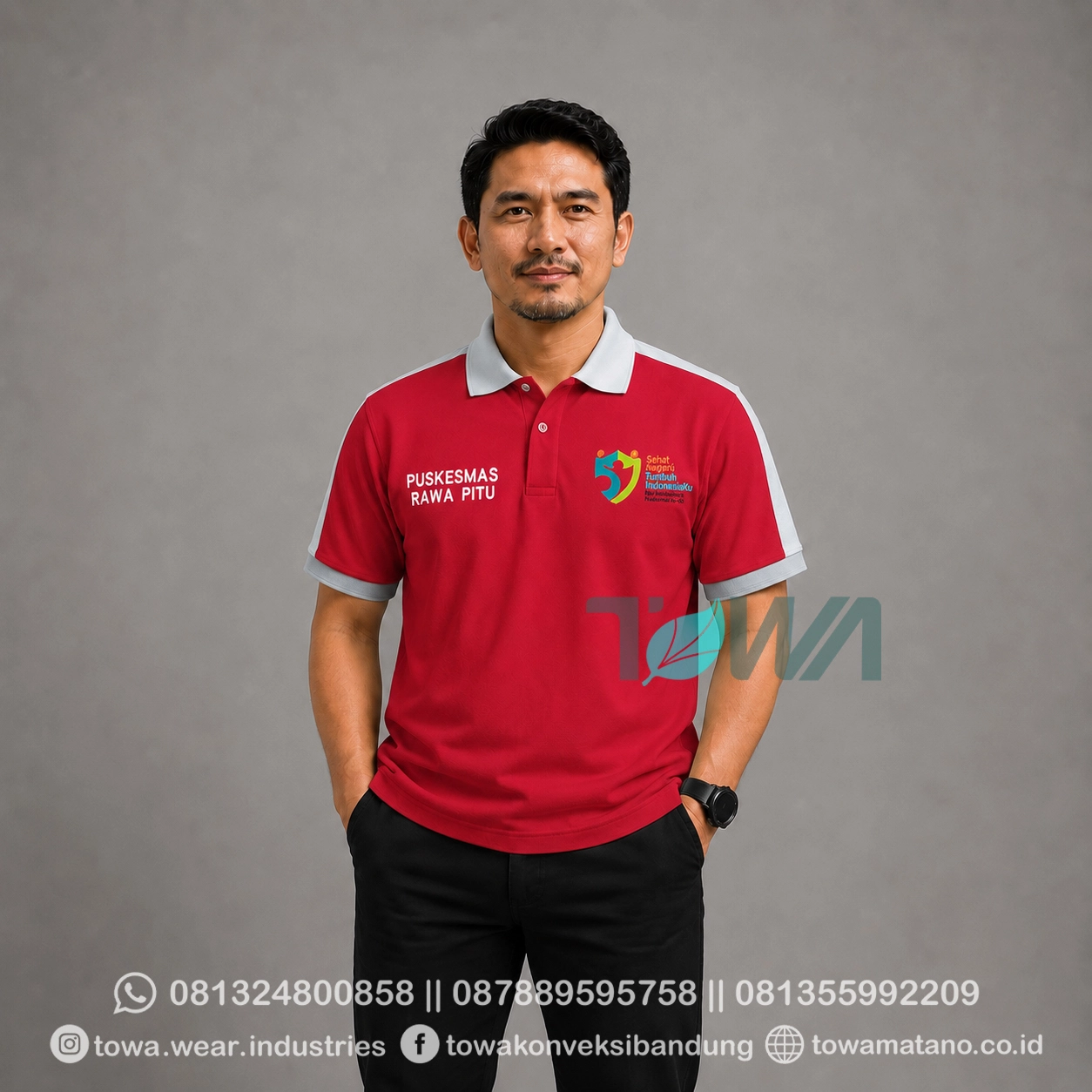 Poloshirt Lengan Pendek Bahan Lacoste CVC Pique Warna Biru Baju Gathering Puskesmas Rawa Pitu Kaos Kerah Custom Bordir Logo