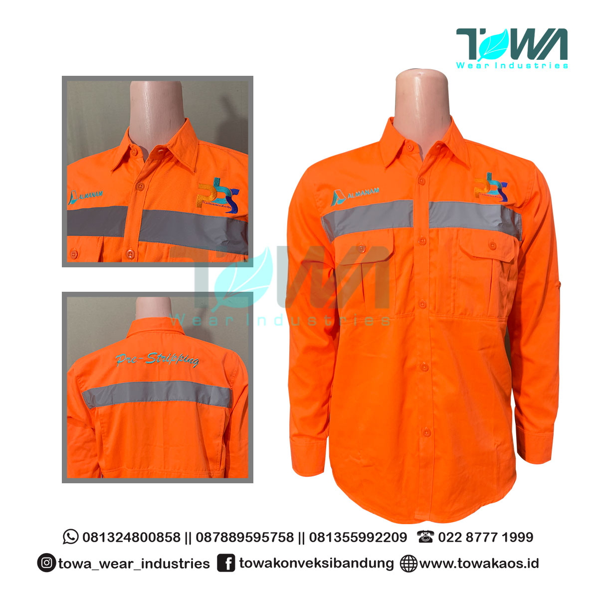 Kemeja Lapangan Kemeja Kantor Seragam Safety Orange Reflektor Almanam Bahan Japan Drill