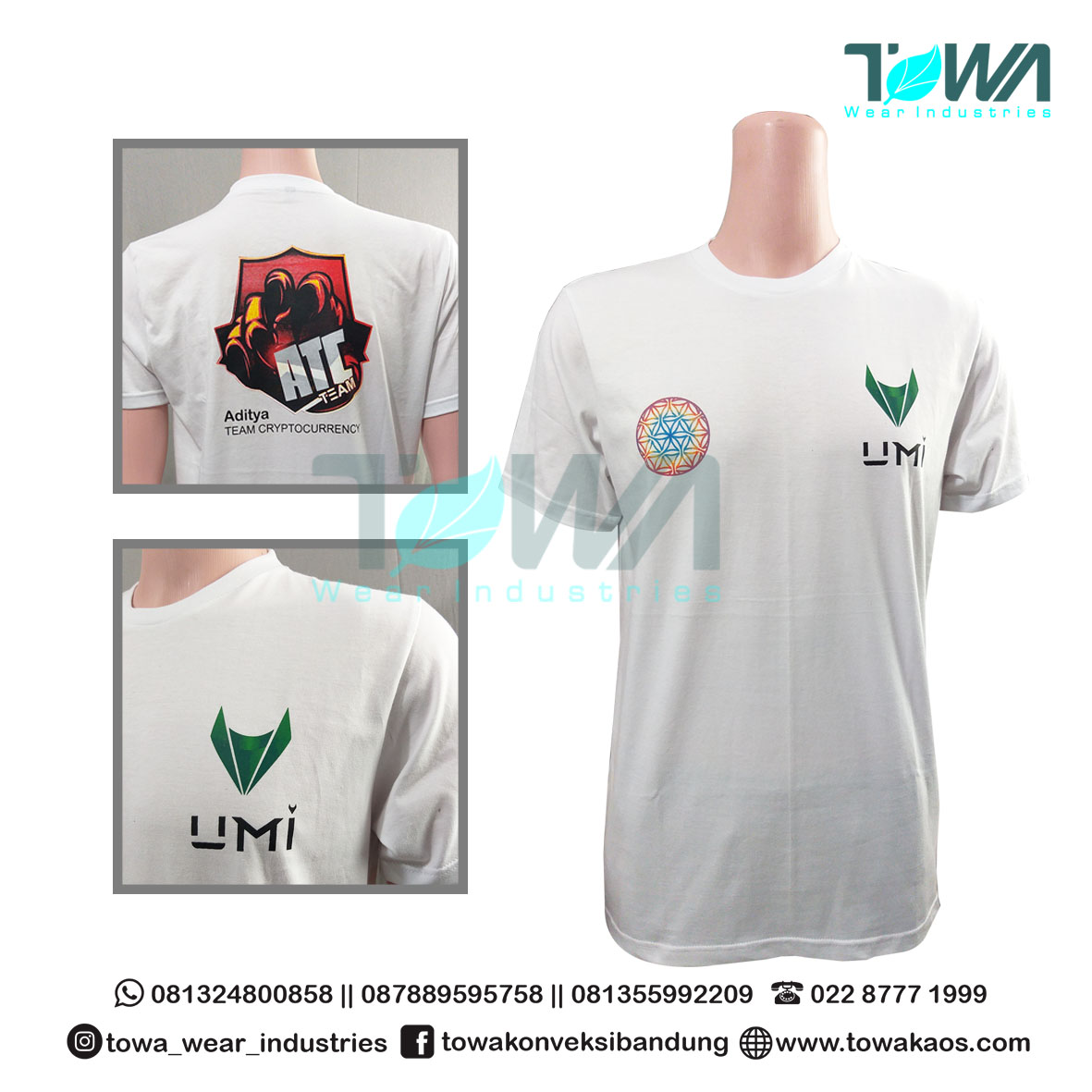 Baju Kaos Oblong Baju UMI Cotton Combed 24s Putih Konveksi Sablon Garment Bandung