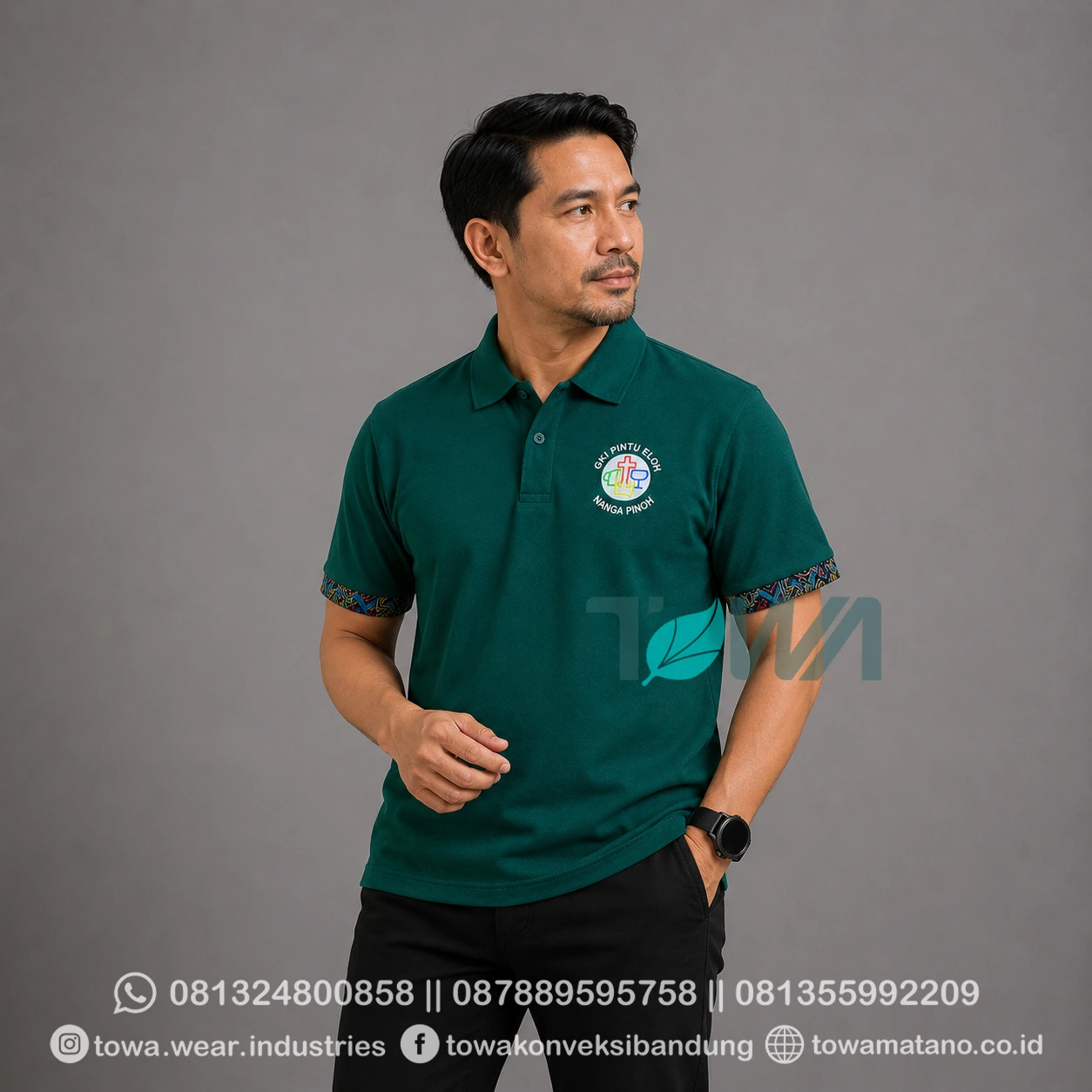 Poloshirt Lengan Pendek Bahan Cotton Combed 24s Warna Hijau Botol Baju Gathering Kaos Kerah Custom Sablon Logo Kombinasi Kerah