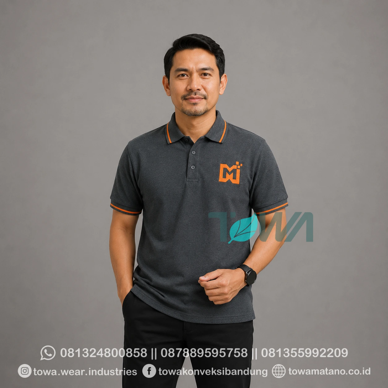 Poloshirt Lengan Pendek Bahan Lacoste CVC Pique Warna Abu Misty Tua Baju Kaos Kerah Custom Bordir Logo