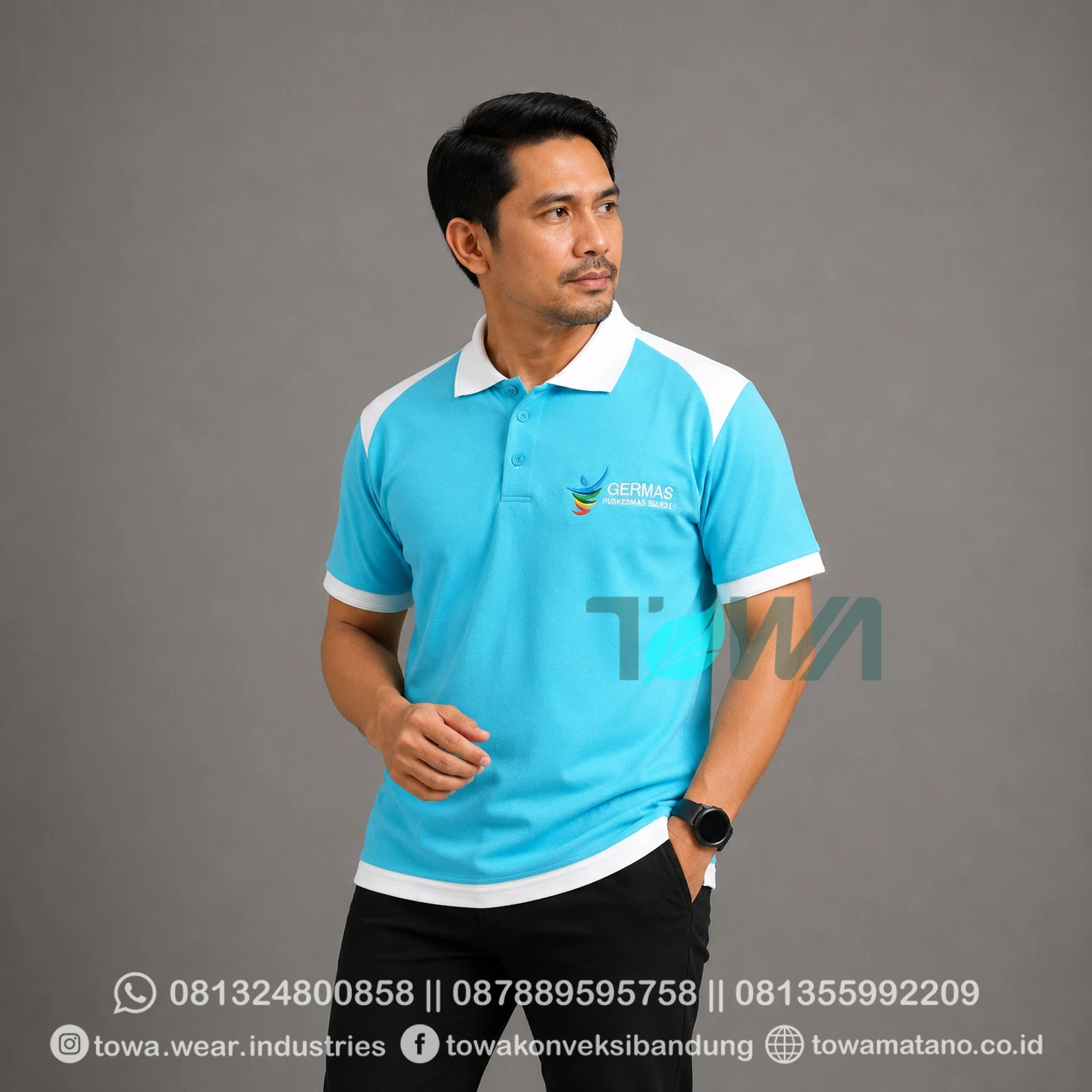 Poloshirt Lengan Pendek Bahan Lacoste CVC Pique Warna Biru Turkis Muda Baju Gathering Puskesmas Kaos Kerah Custom Bordir Logo