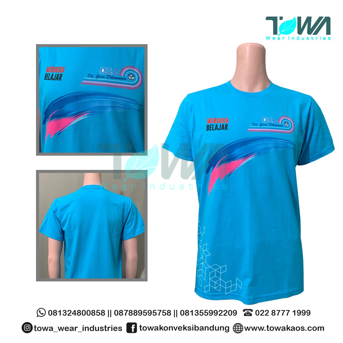Konveksi Kaos Bandung - Baju Kaos Baju Event Kemendikbud Combed 24s Biru Turkis