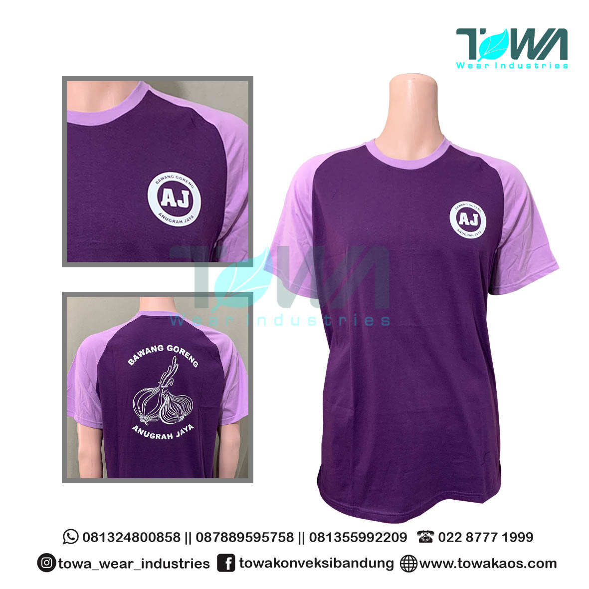 Konveksi Kaos Berkualitas - Baju Kaos Reglan Baju Seragam Anugrah Jaya Ungu Tua kombinasi Ungu Muda