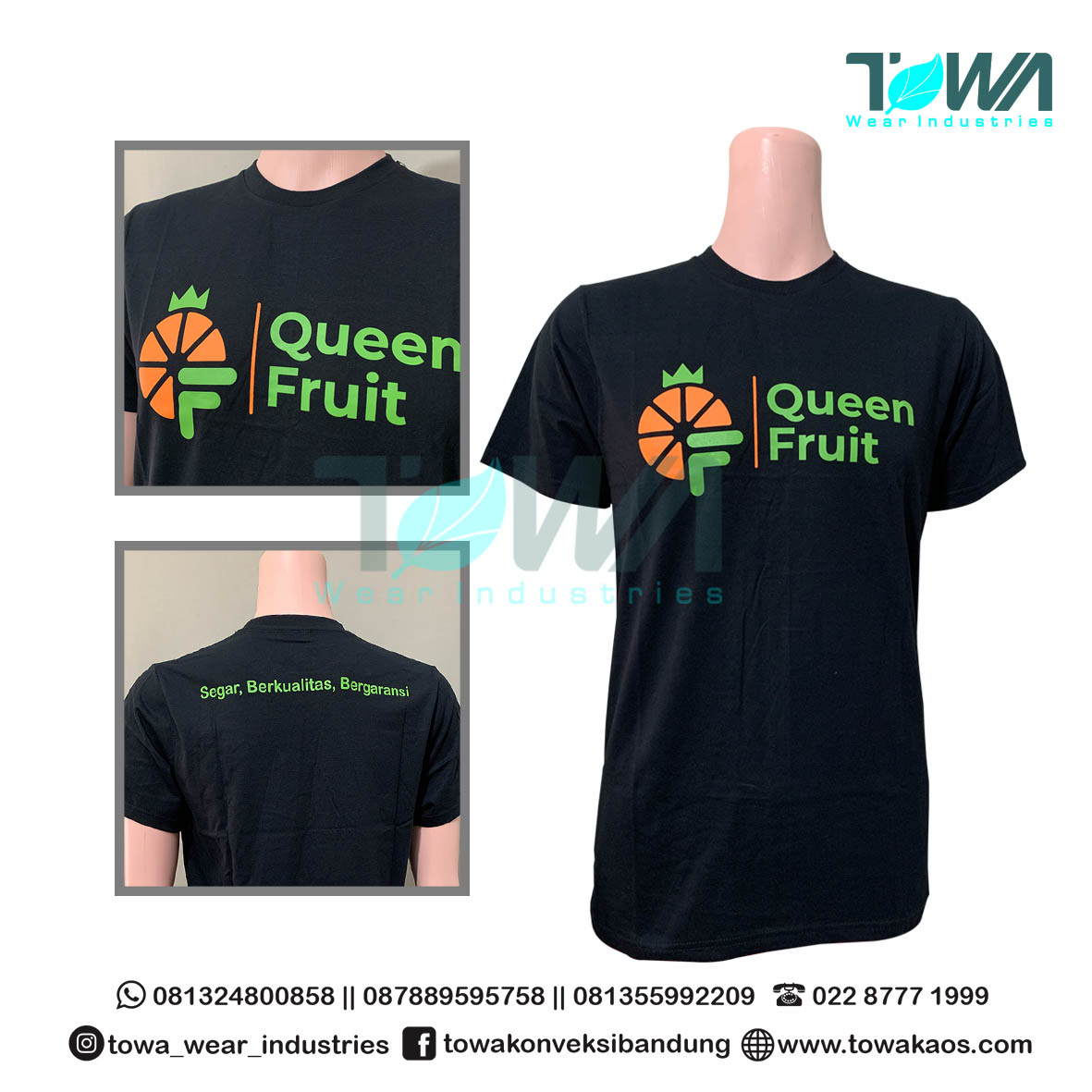 Jahit Baju Kaos Polo -Baju Kaos Oblong Baju Seragam Queen Fruit Combed Hitam